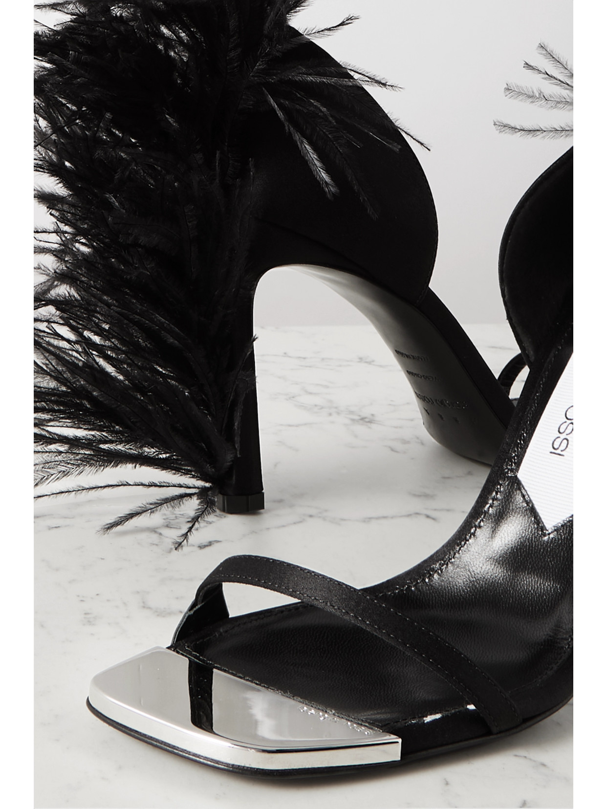 + Area Feather-Trimmed Sandals