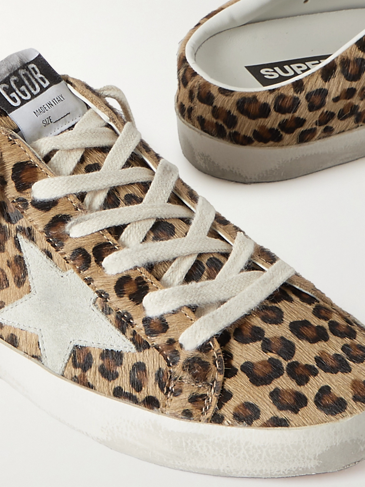 Super-Star Sabot Distressed Leopard-Print Sneakers