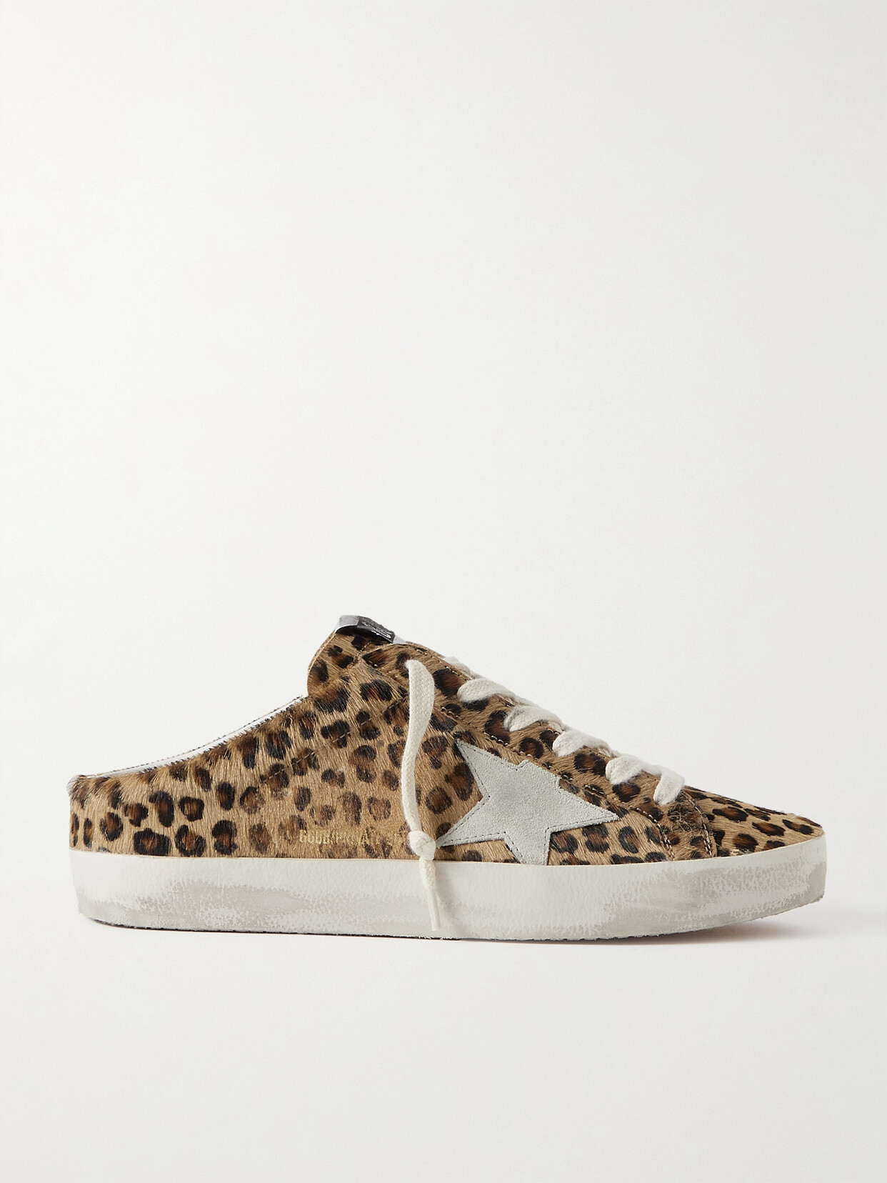 Super-Star Sabot Distressed Leopard-Print Sneakers
