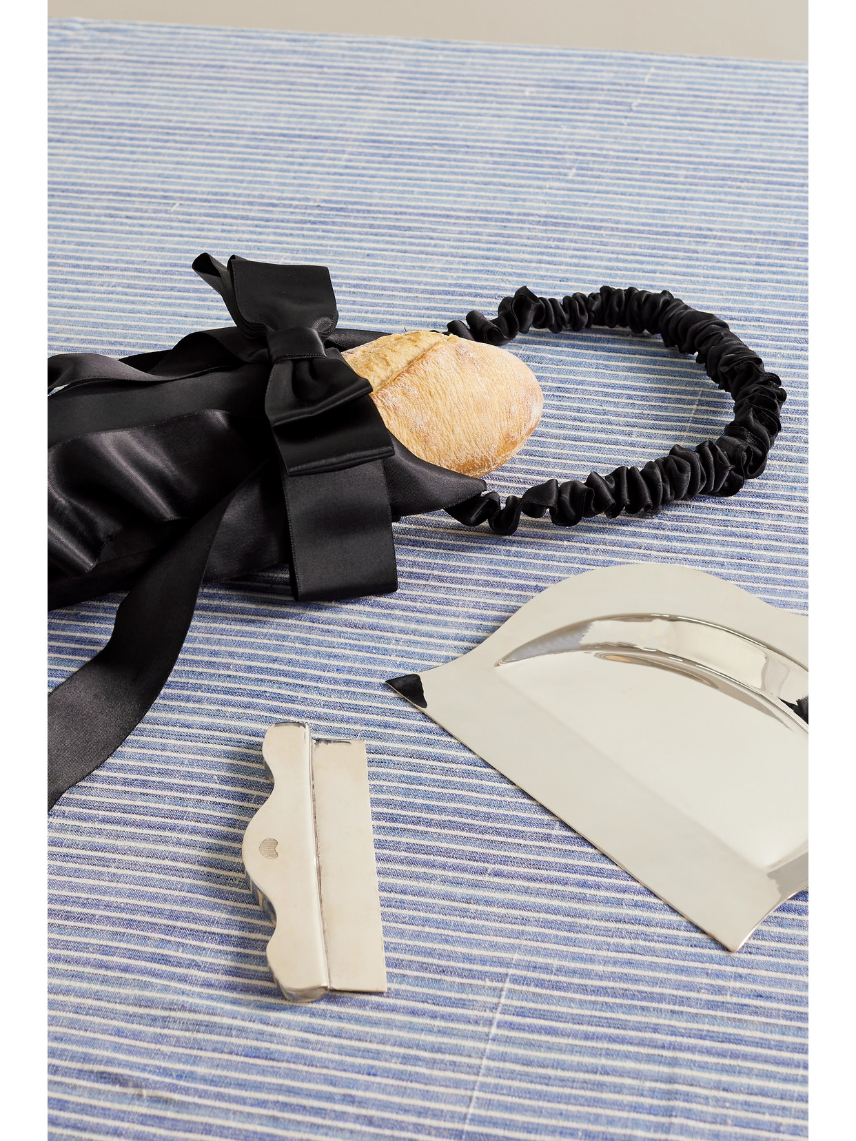 Bow-Embellished Satin Baguette Pouch