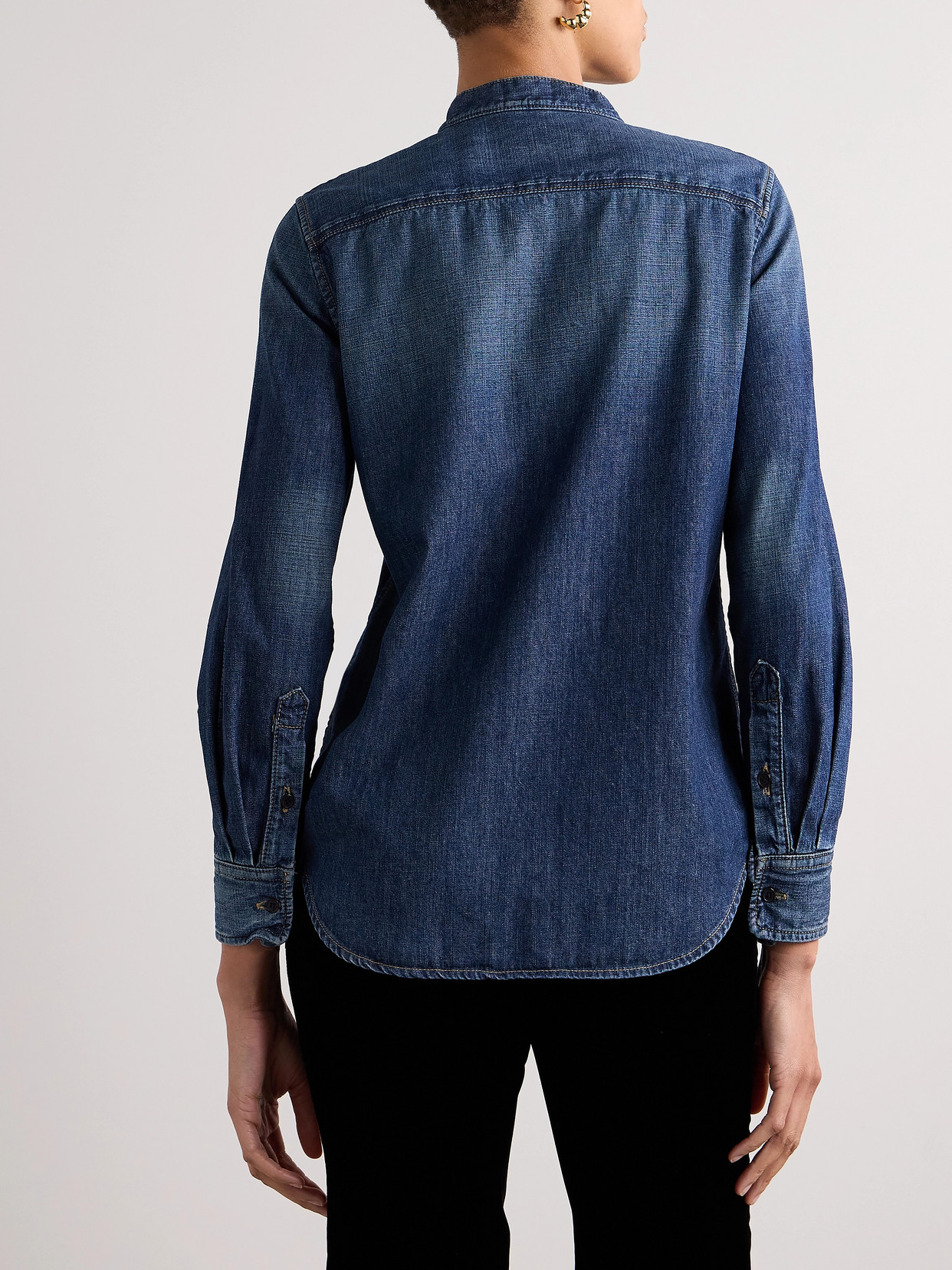 Suzette Tie-Neck Denim Shirt