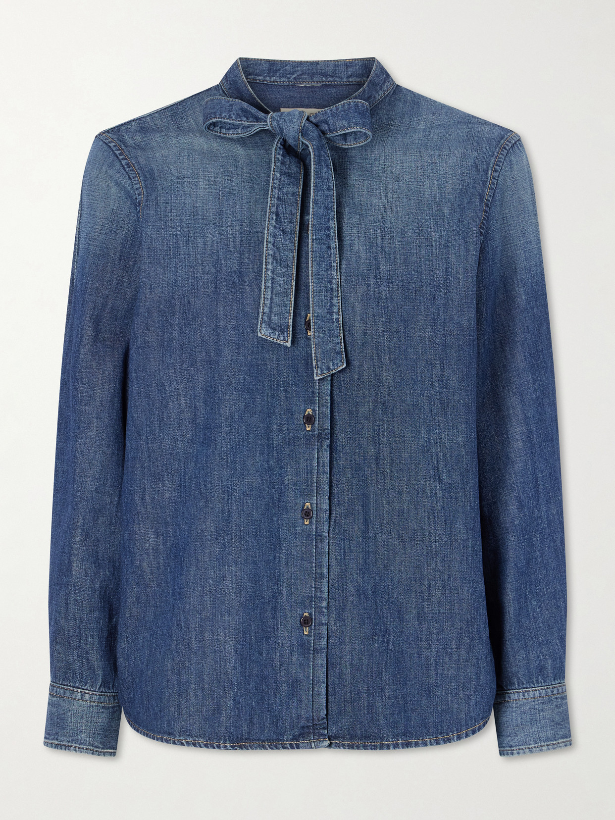 Suzette Tie-Neck Denim Shirt