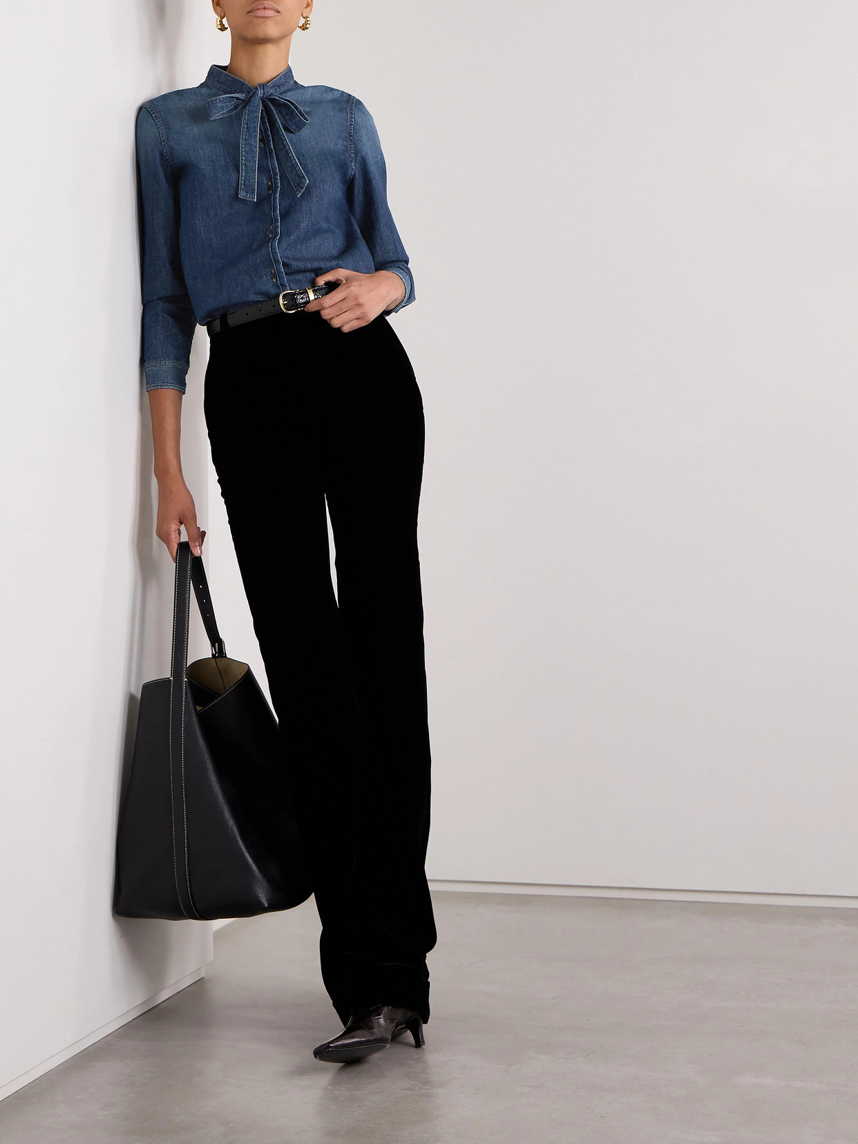 Suzette Tie-Neck Denim Shirt