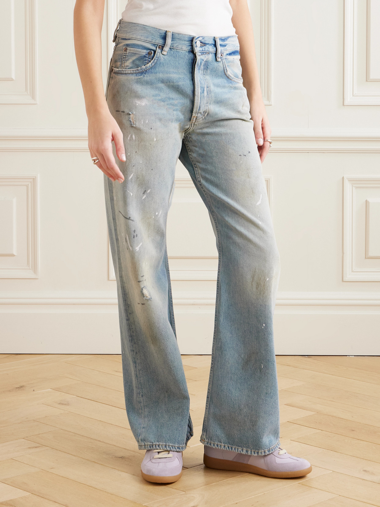 2021 Distressed Mid-Rise Straight-Leg Organic Jeans