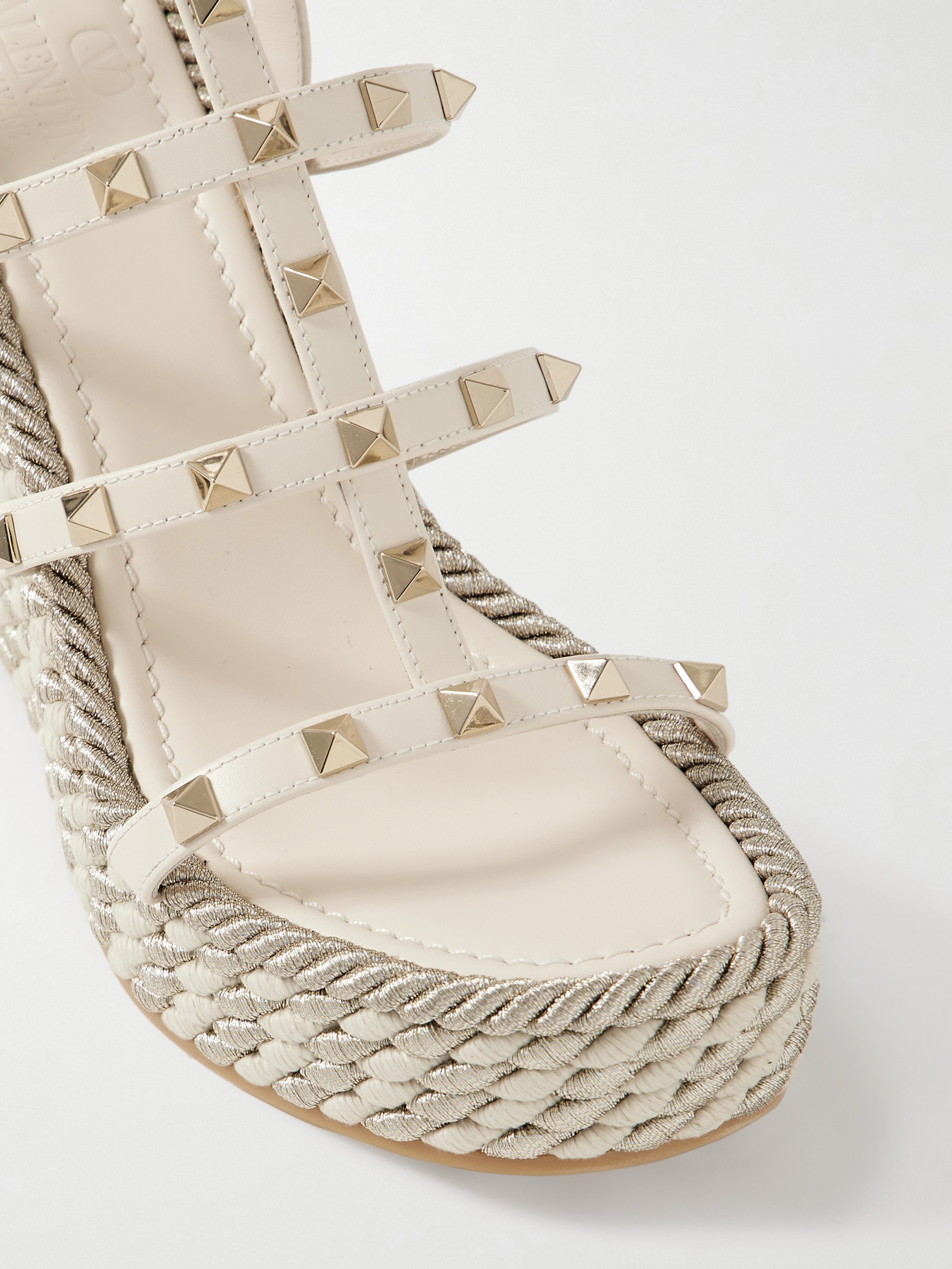 Garavani - Rockstud Torchon 105 Leather Espadrille Wedge
