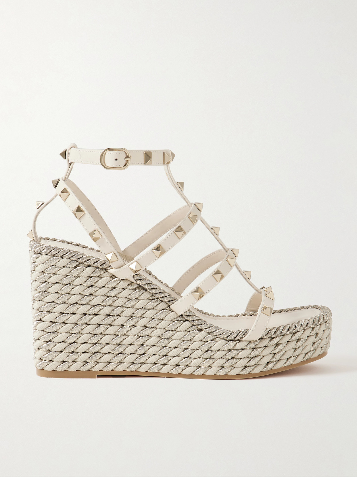 Garavani - Rockstud Torchon 105 Leather Espadrille Wedge