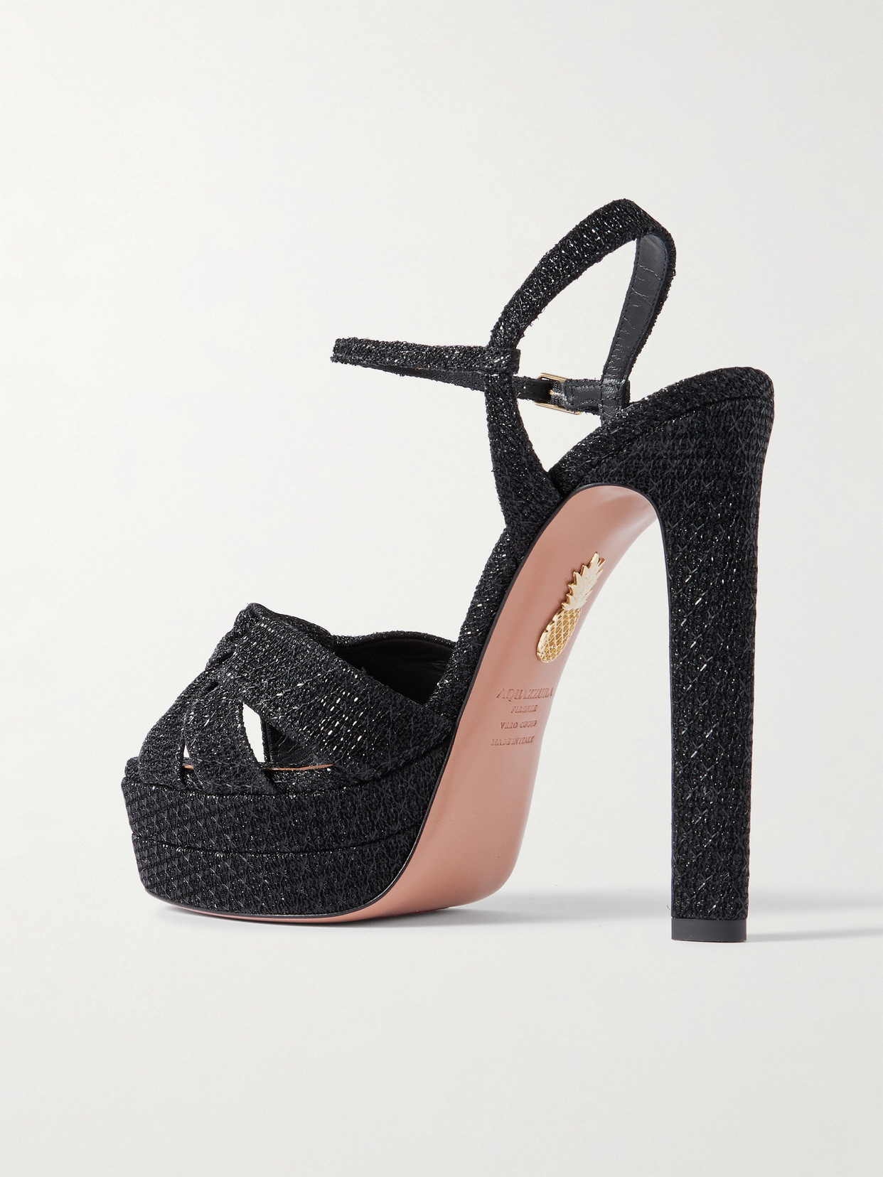 Nina Plateau 130 Knotted Metallic Woven Platform Sandals