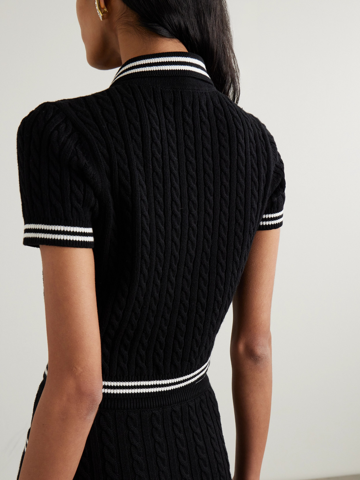 Cropped Cable-Knit Cotton Polo