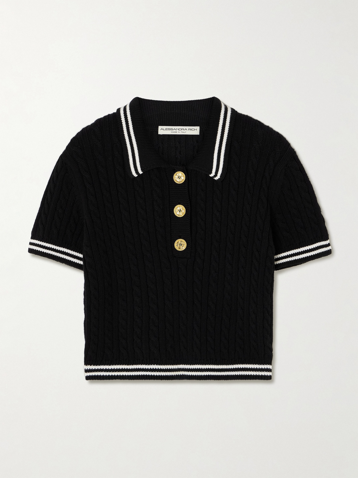 Cropped Cable-Knit Cotton Polo