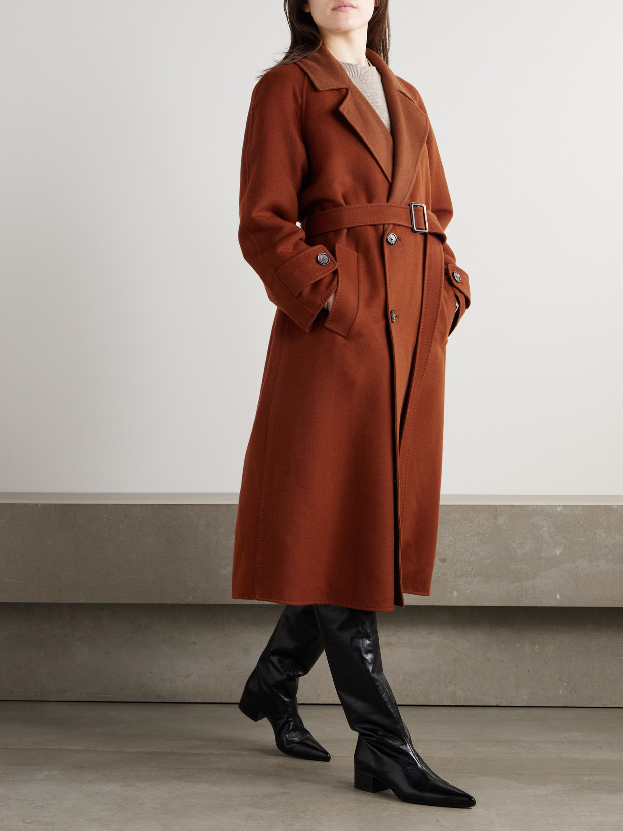 Foster Double-Breasted Belted Cashmere-Blend Felt Coat