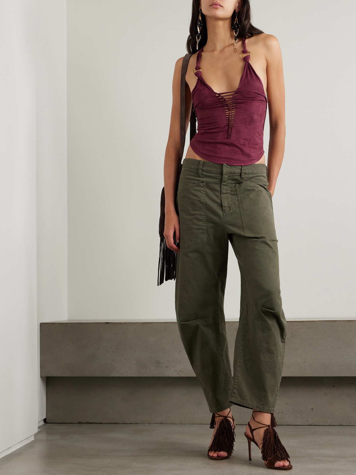 Sakina Embellished Cutout Braided Brushed-Jersey Tank