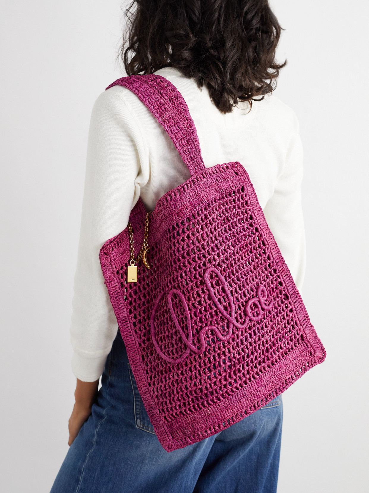 Chloé - Summer Banana Embellished Crochet-Knit Raffia Tote