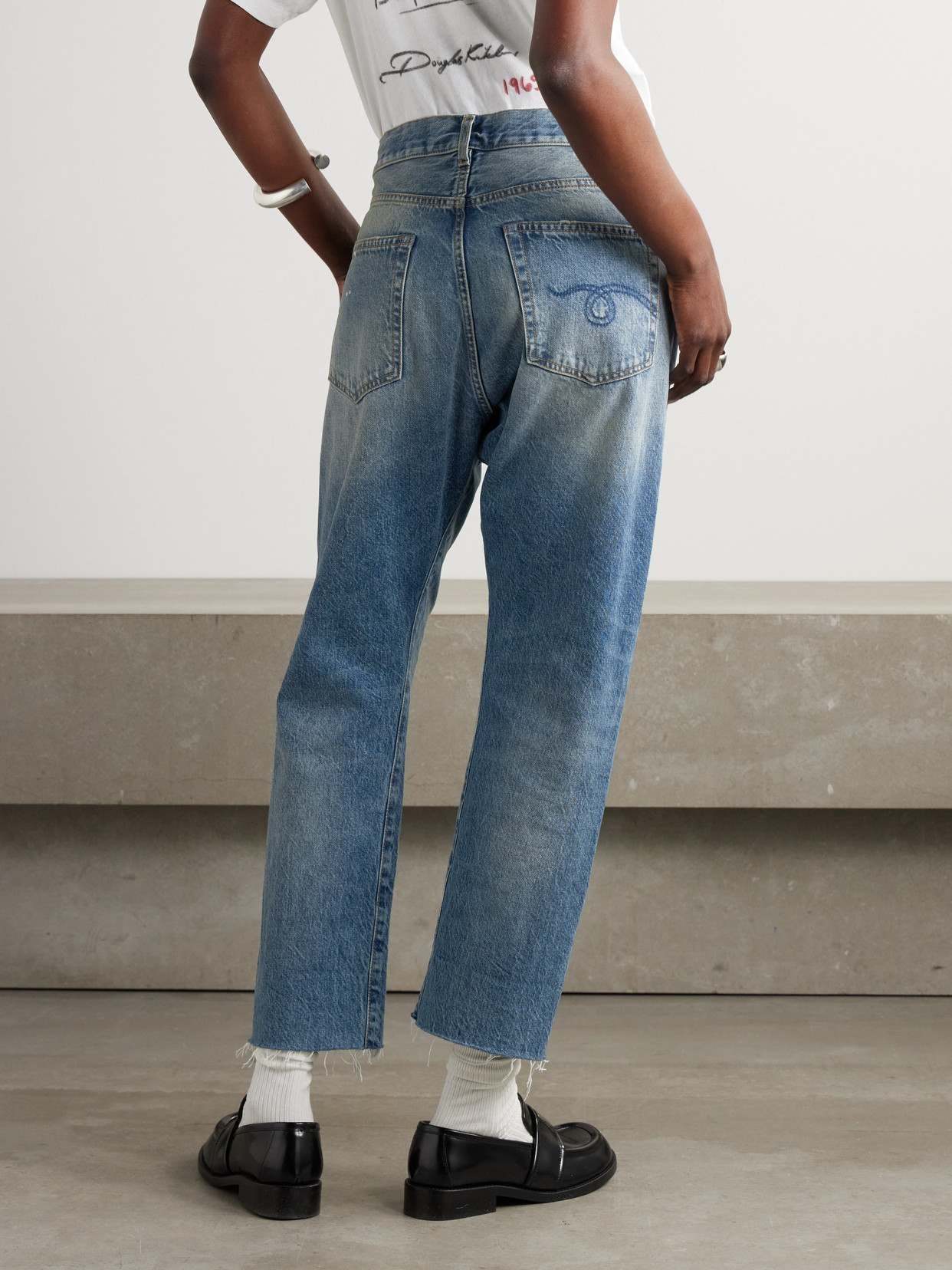 Crossover Asymmetric Distressed High-Rise Wide- Leg