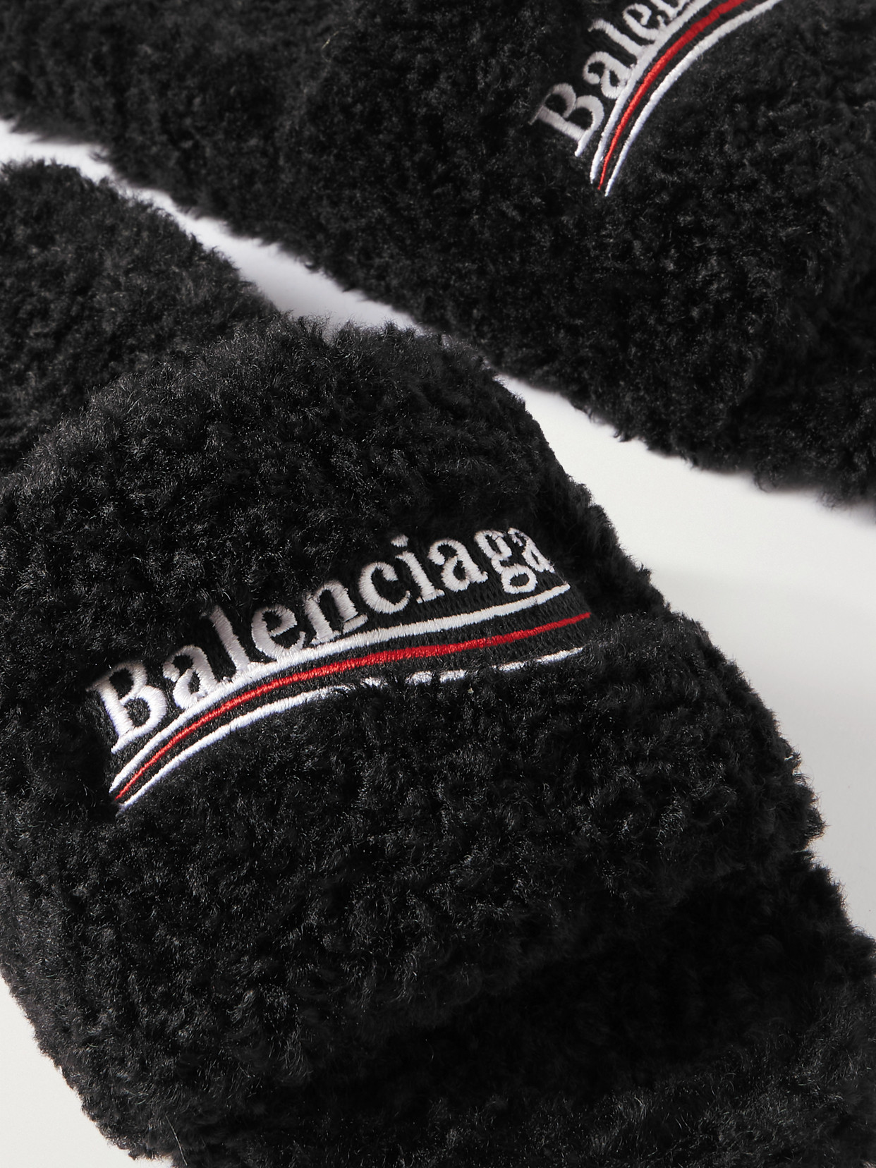 Furry Logo-Embroidered Faux Shearling Slides