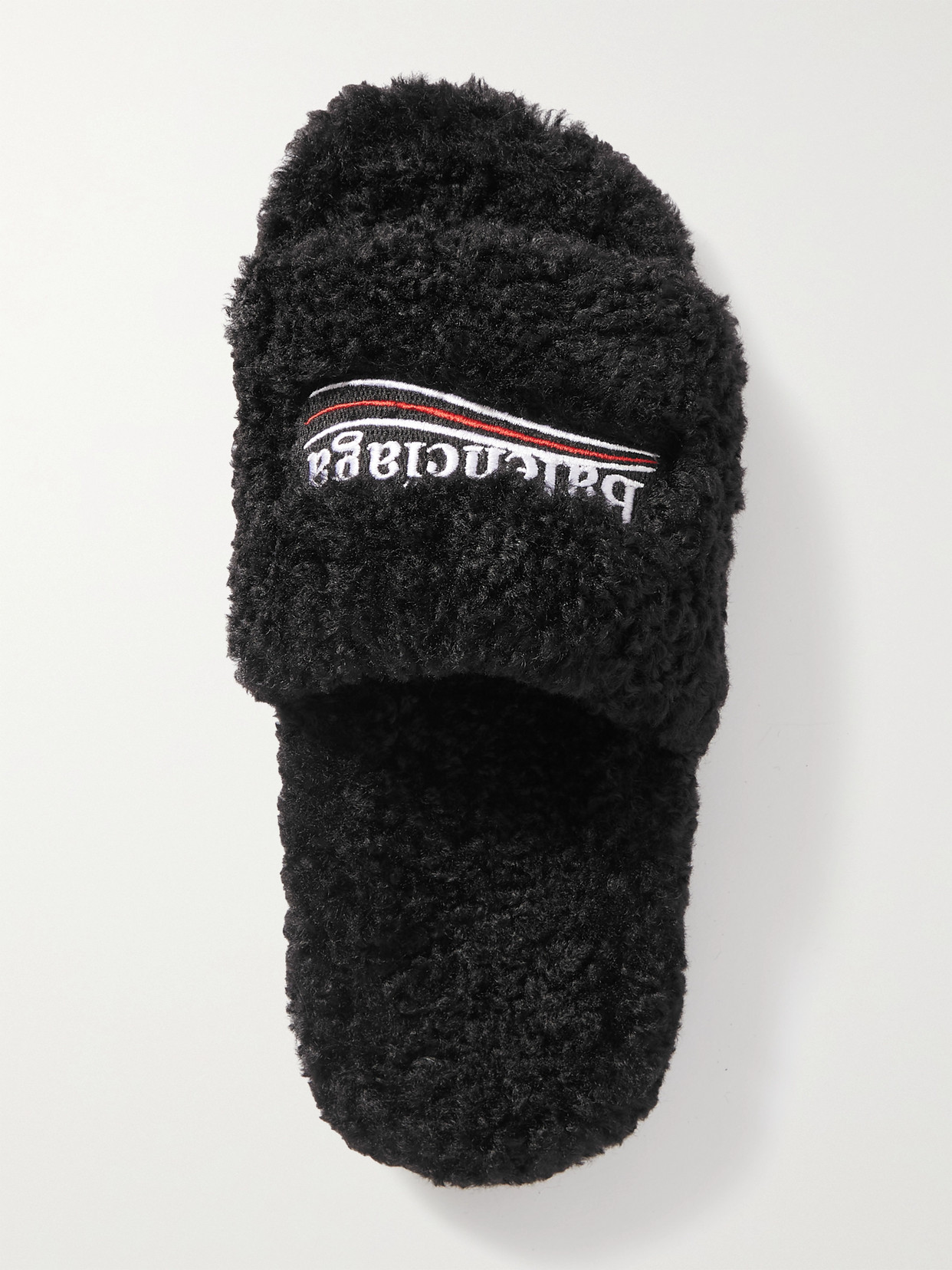Furry Logo-Embroidered Faux Shearling Slides
