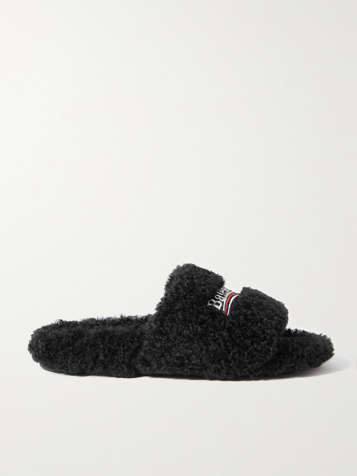 Furry Logo-Embroidered Faux Shearling Slides