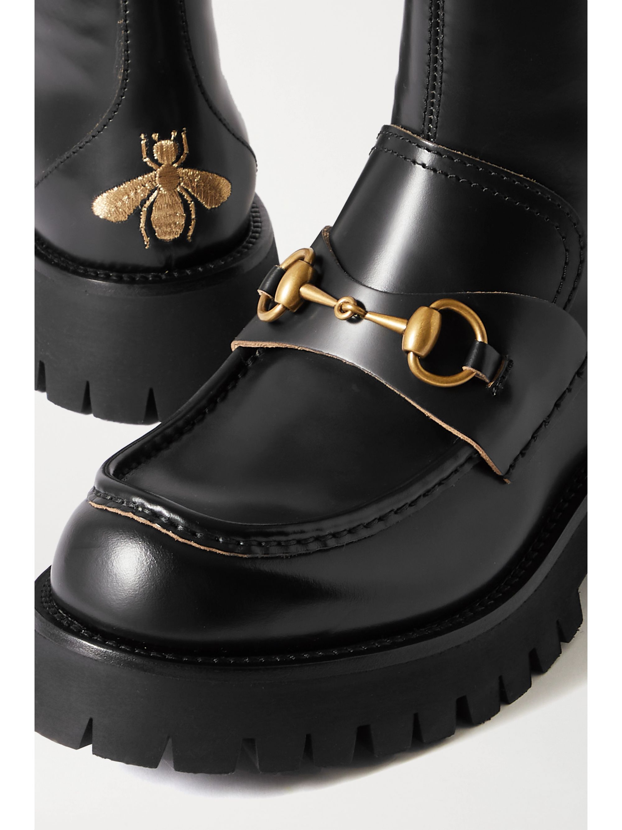 gucci leather embroidered ankle boot