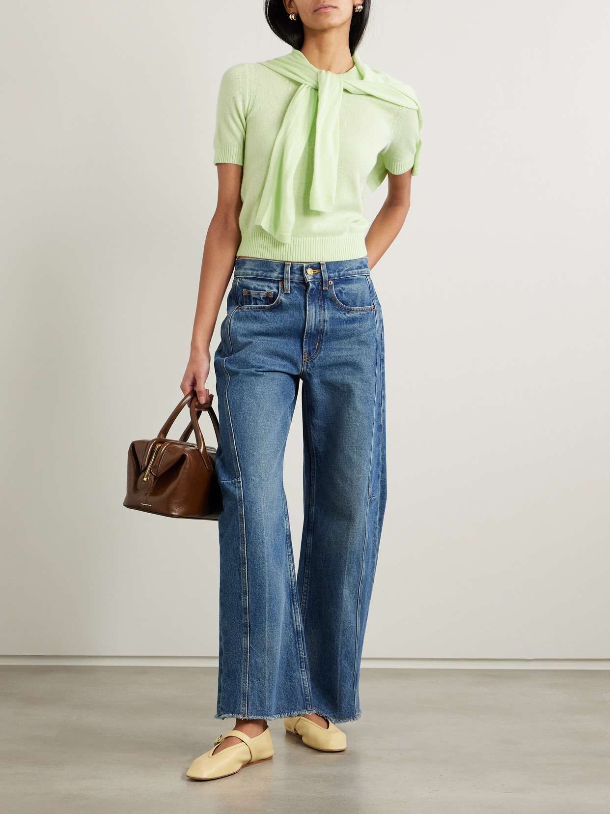 Relaxed Cuffed Lasso Frayed High-Rise Wide- Leg