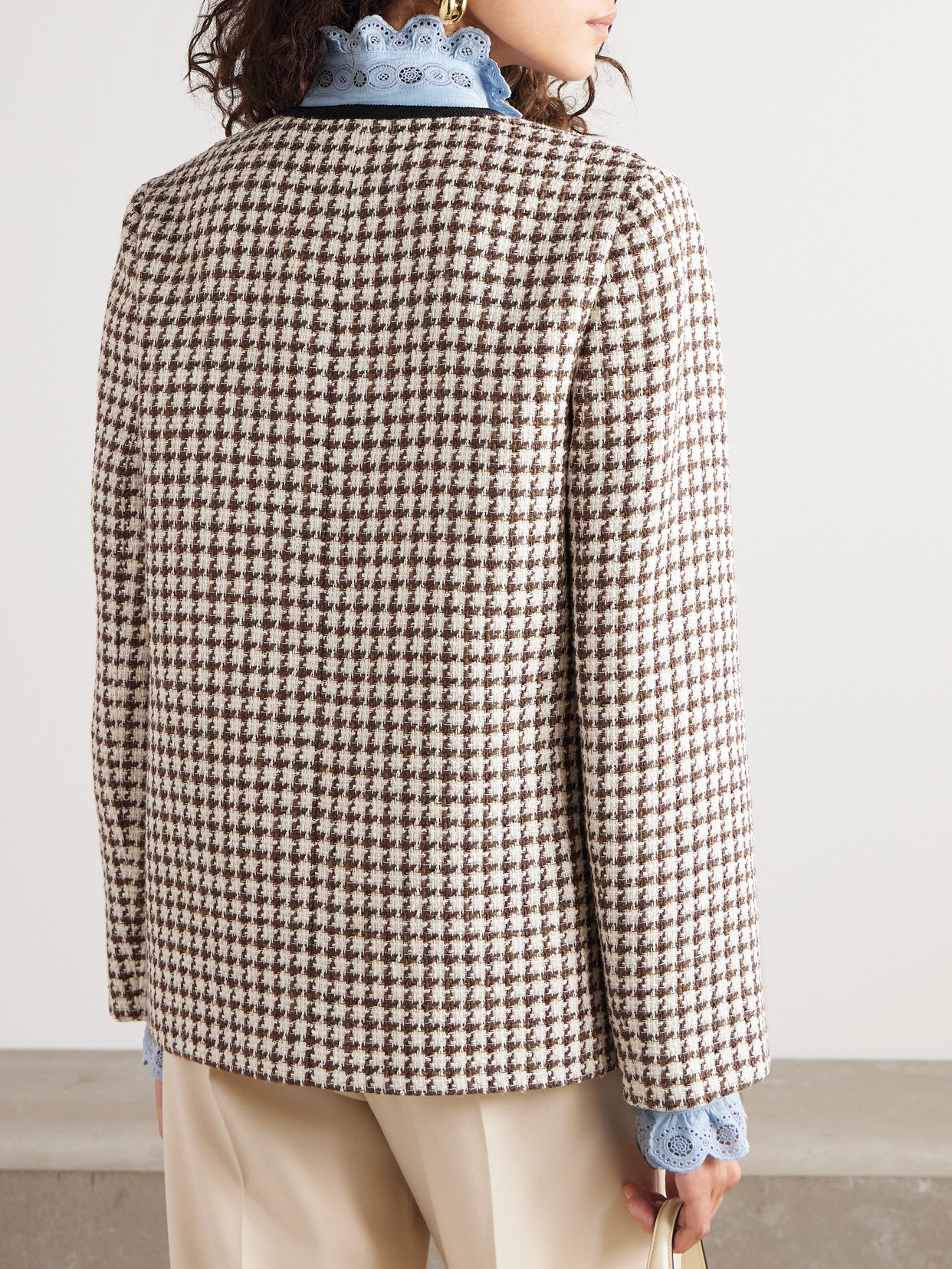 Garavani - Grosgrain-Trimmed Houndstooth Cotton-Blend Tweed Jacket