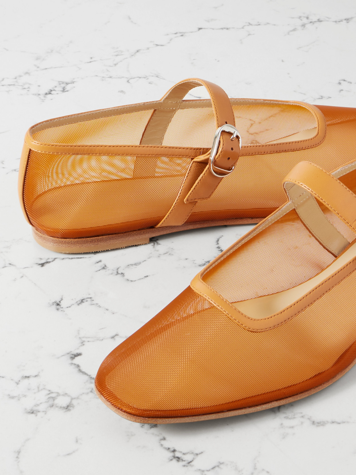 Le Monde Béryl - Patent Leather-Trimmed Mesh Mary Jane Ballet Flats