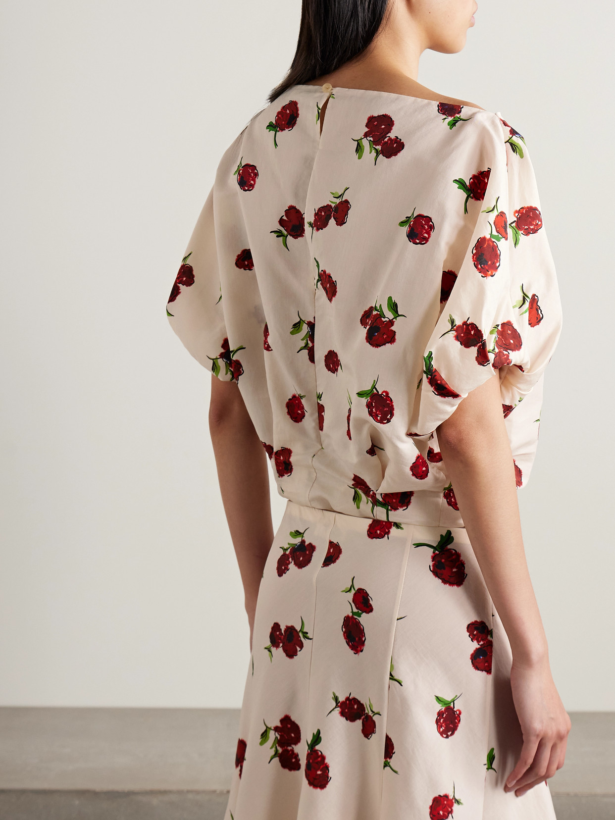 Niles Cropped Draped Silk And Cotton-Blend Twill Top