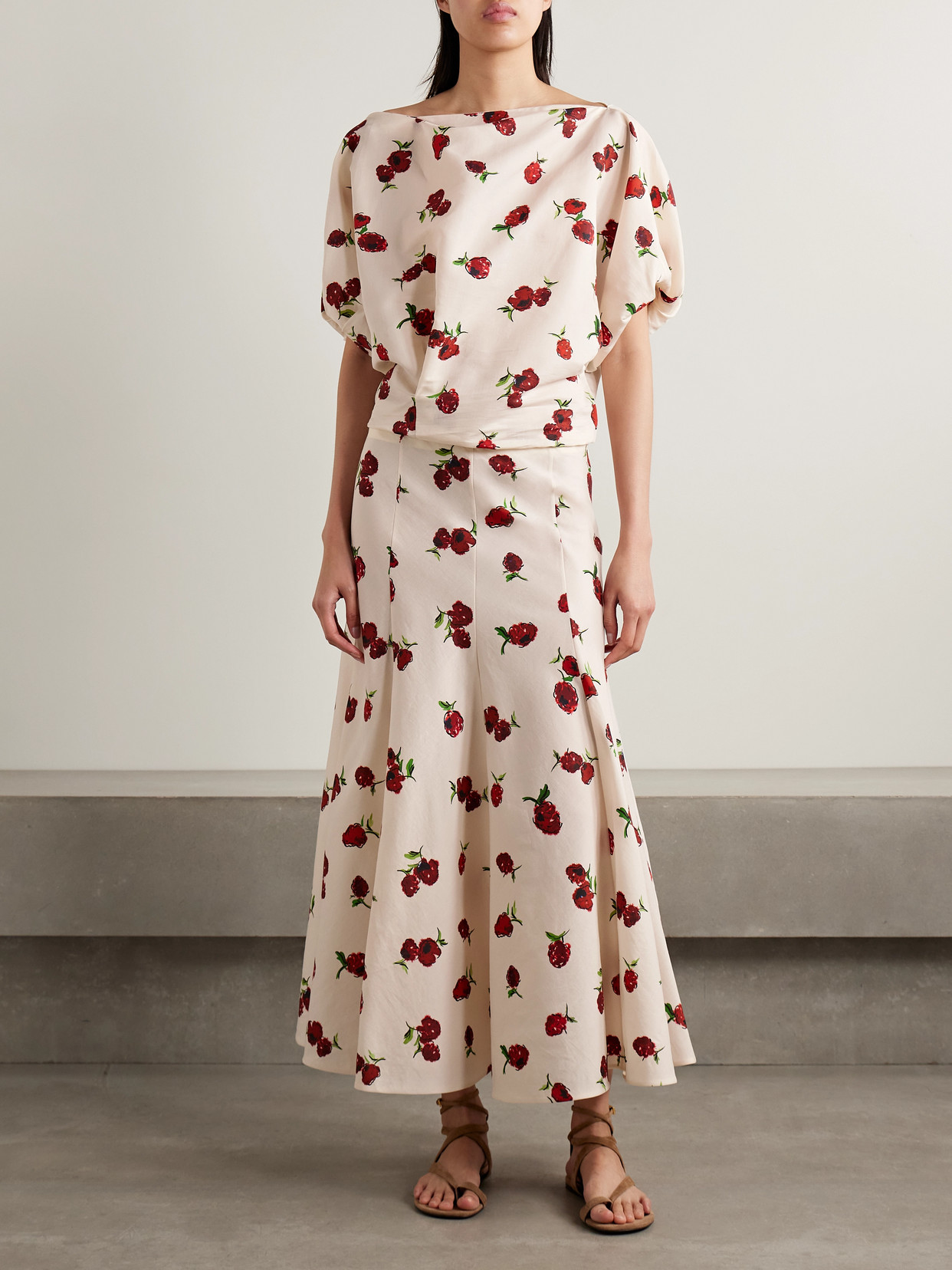 Niles Cropped Draped Silk And Cotton-Blend Twill Top