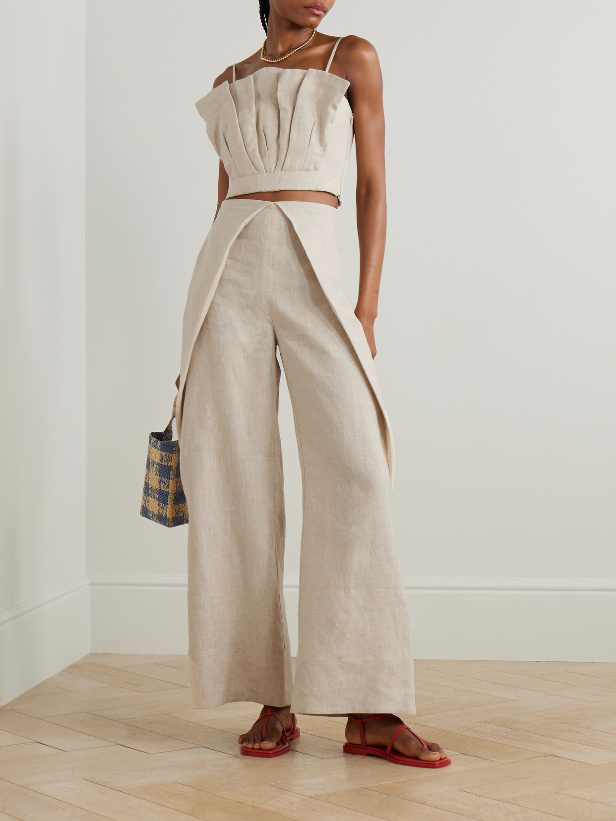 Amapolas Pleated Linen Bustier Top