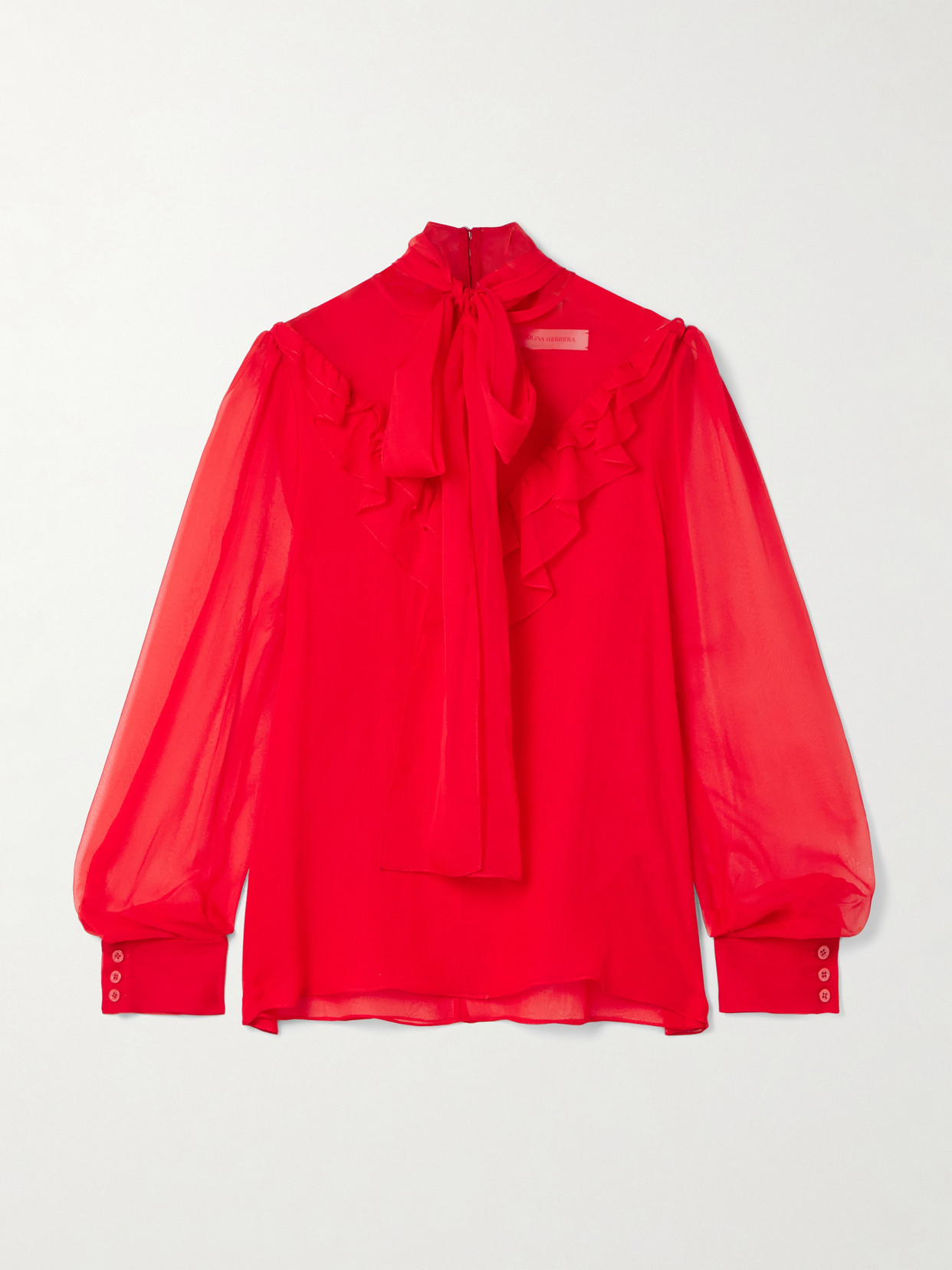 Tie-Neck Ruffled Silk-Chiffon Blouse