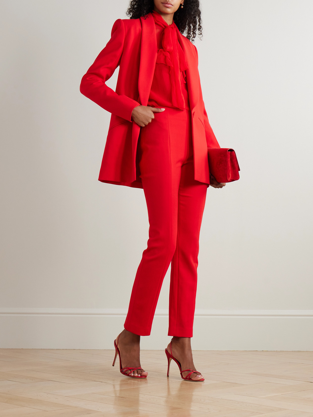 Tie-Neck Ruffled Silk-Chiffon Blouse
