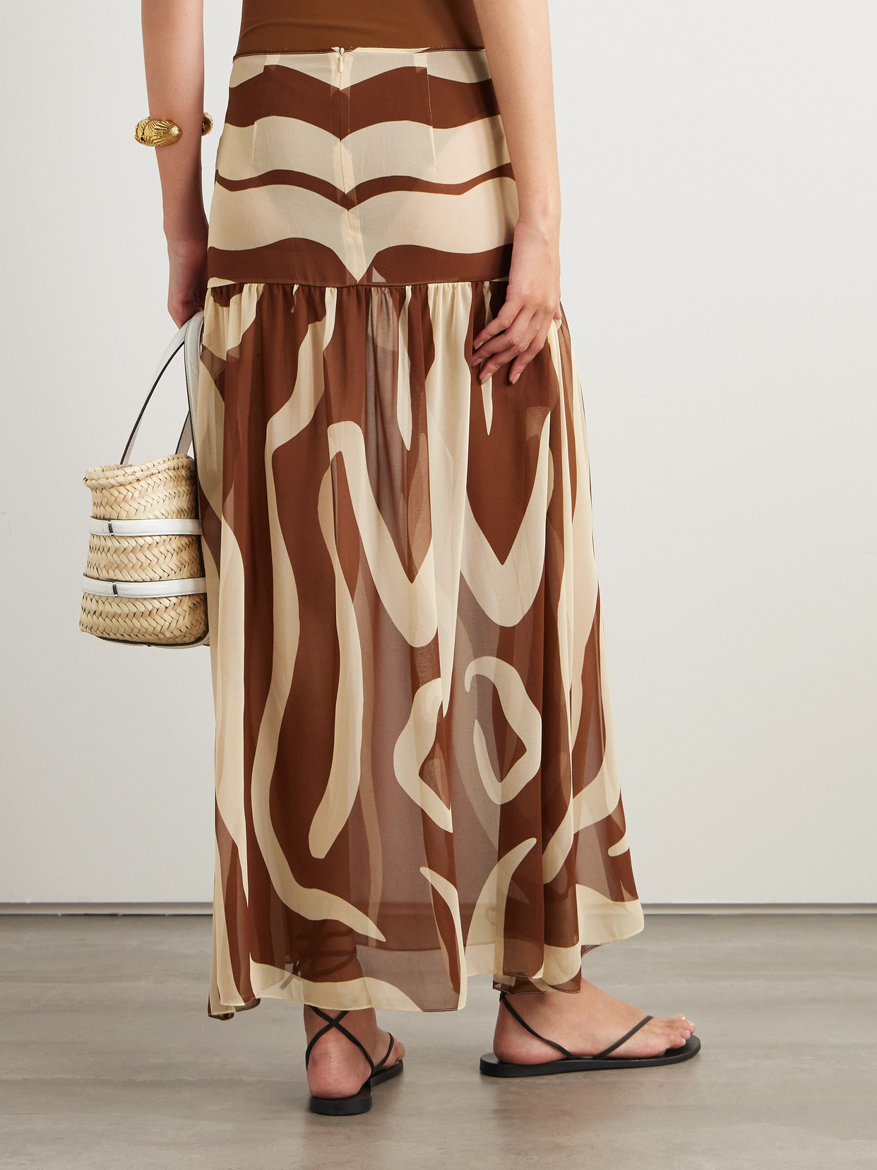 Bohemia Gathered Printed Recycled-Chiffon Maxi