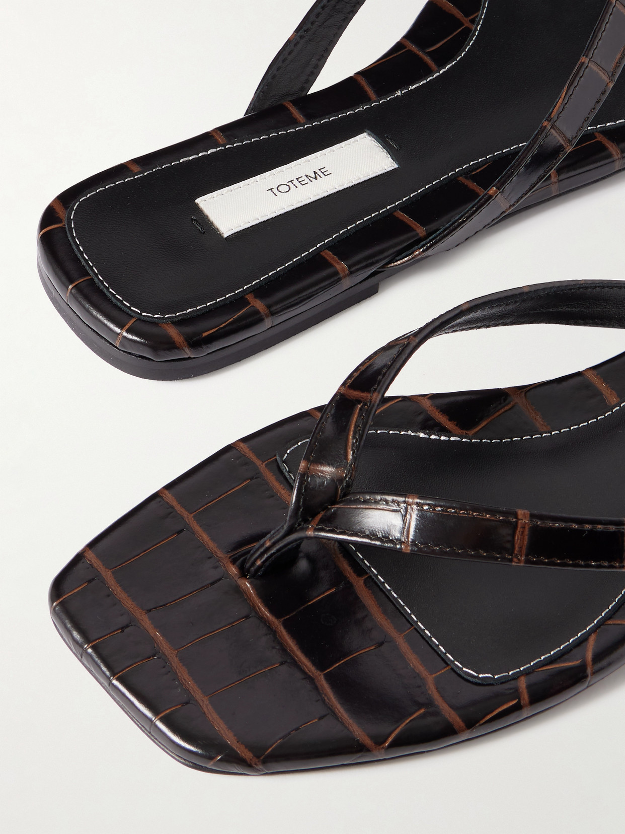 Croc-Effect Leather Flip Flops
