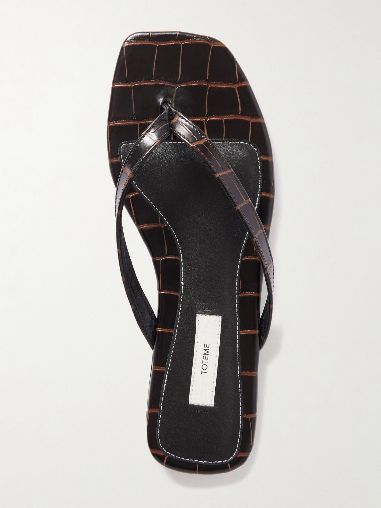 Croc-Effect Leather Flip Flops