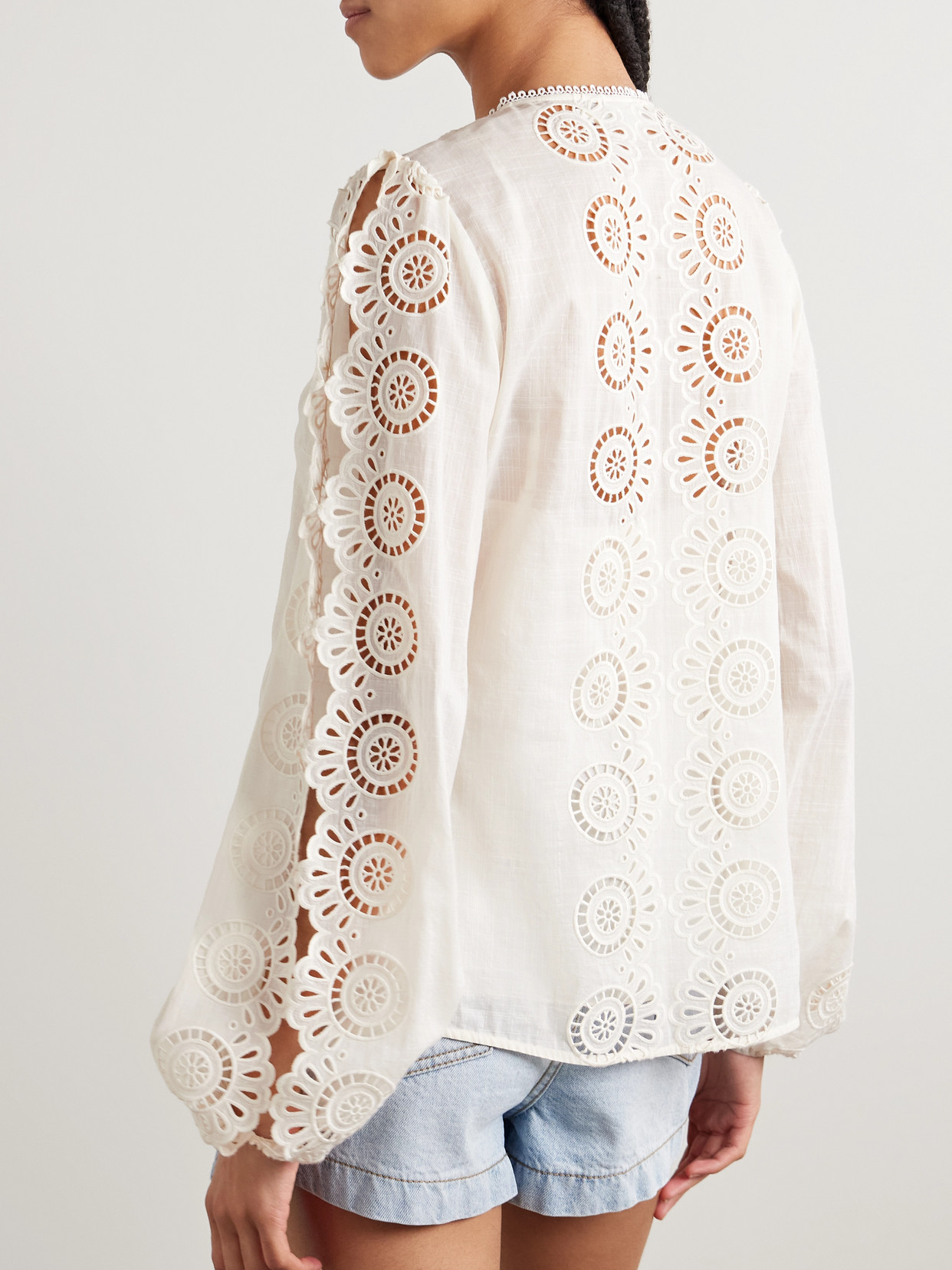 Lucky Pintucked Broderie Anglaise Cotton-Voile Top