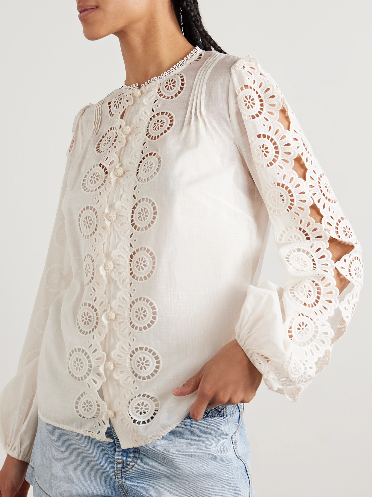 Lucky Pintucked Broderie Anglaise Cotton-Voile Top