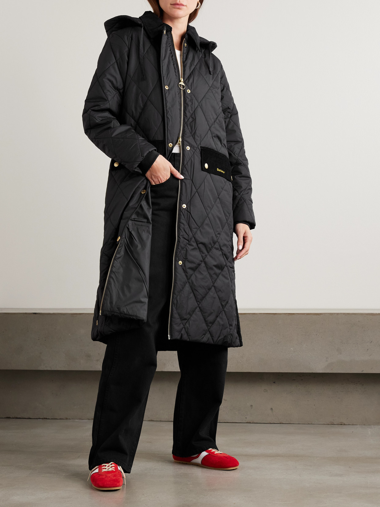 Meredith Hooded Corduroy-Trimmed Quilted Jacket