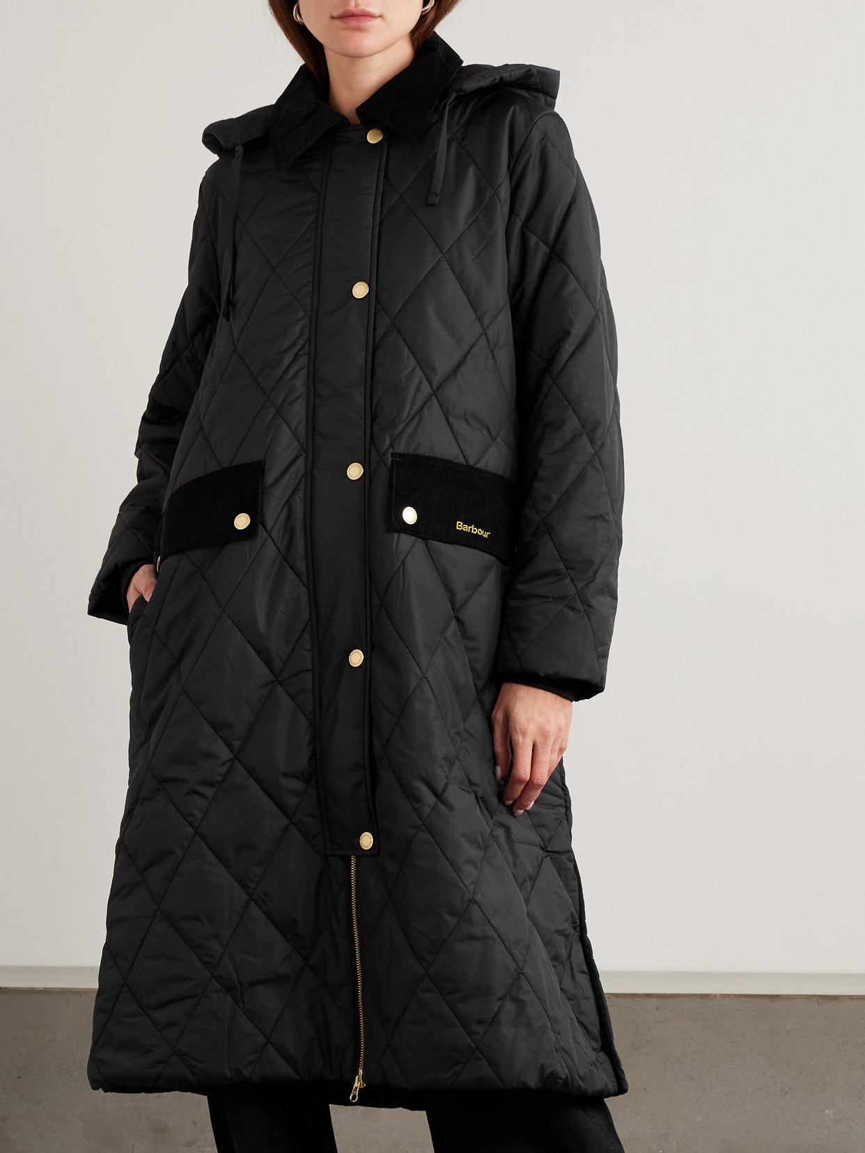 Meredith Hooded Corduroy-Trimmed Quilted Jacket
