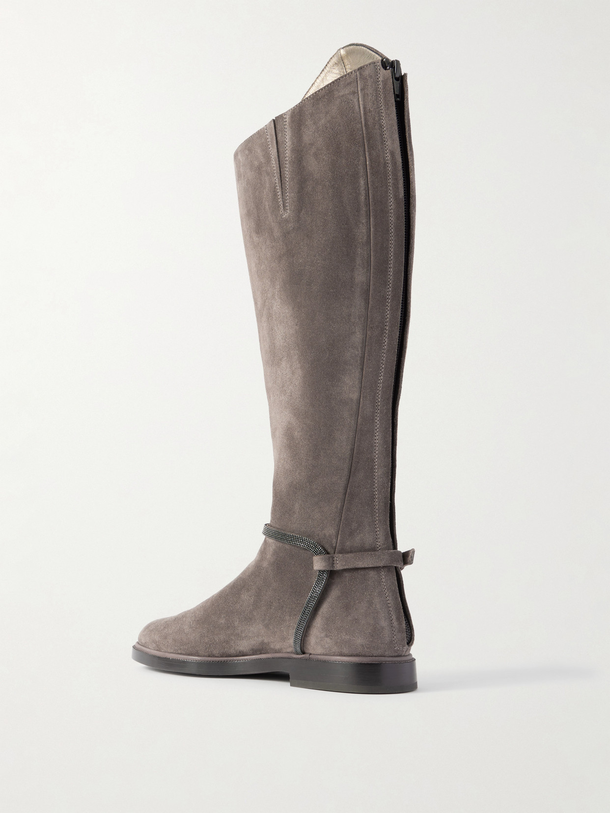 Bead-Embellished Suede Knee Boots