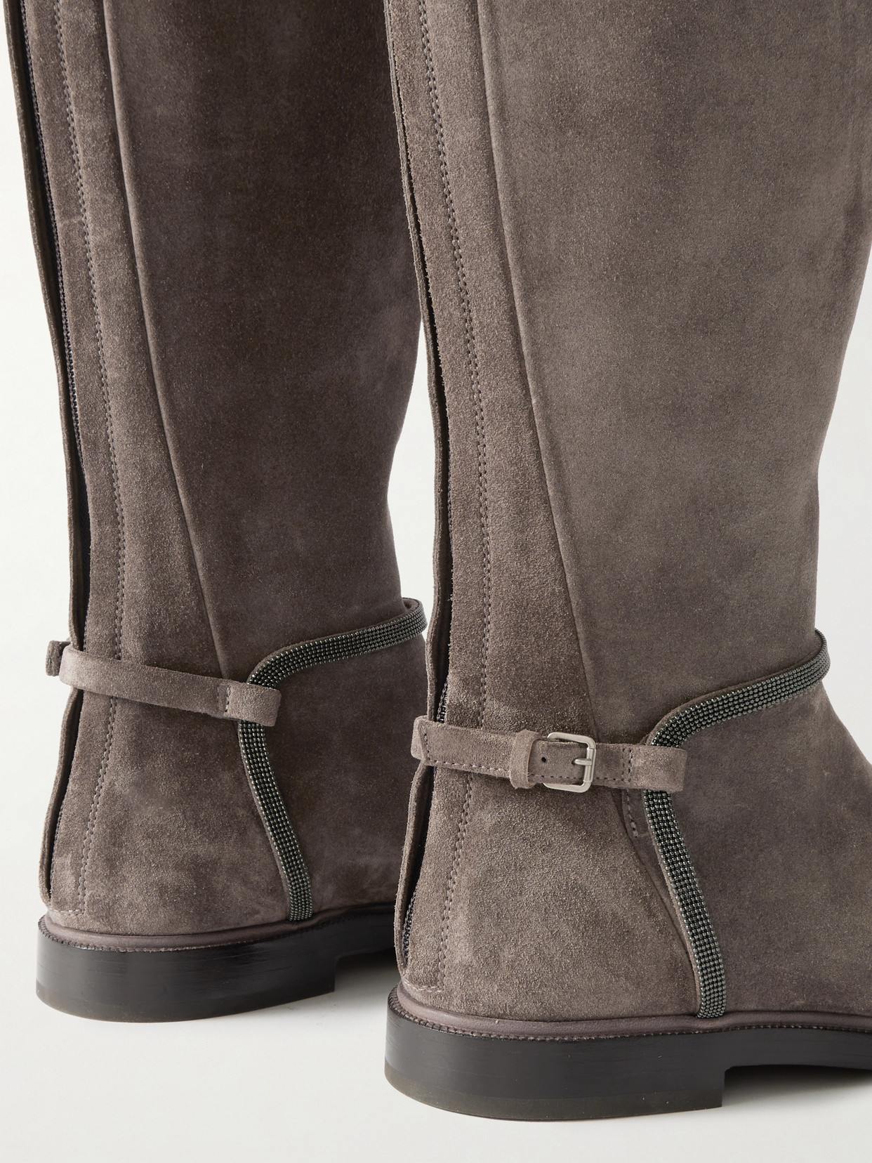 Bead-Embellished Suede Knee Boots