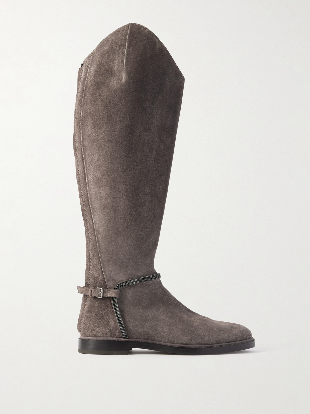 Bead-Embellished Suede Knee Boots