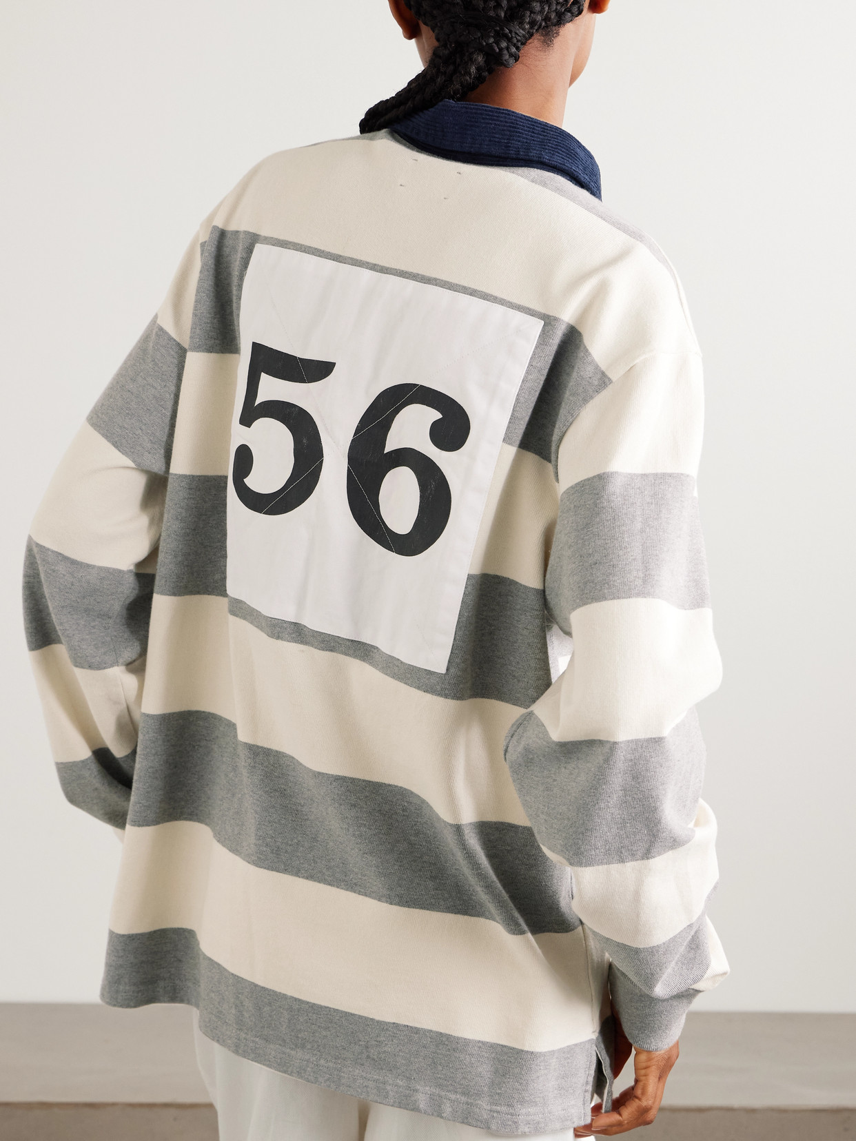 Aimé Leon Dore - Script Embroidered Printed Striped Corduroy-Trimmed Cotton Rugby Shirt