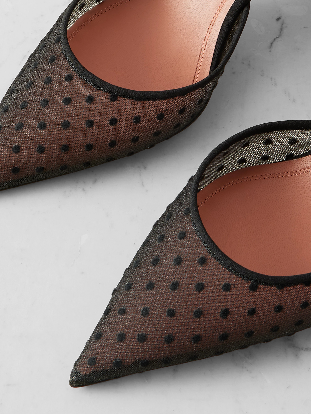 Holli Leather-Trimmed Flocked Polka-Dot Slingback
