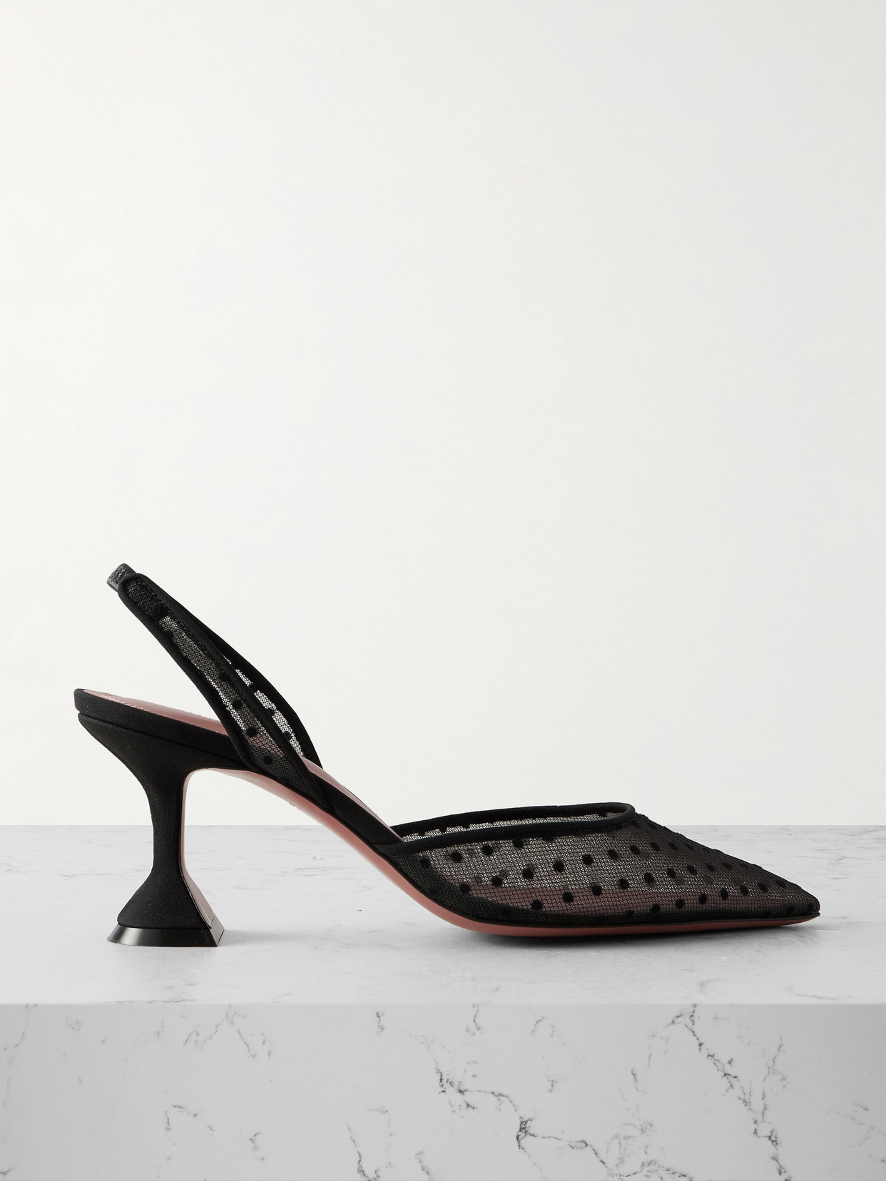 Holli Leather-Trimmed Flocked Polka-Dot Slingback