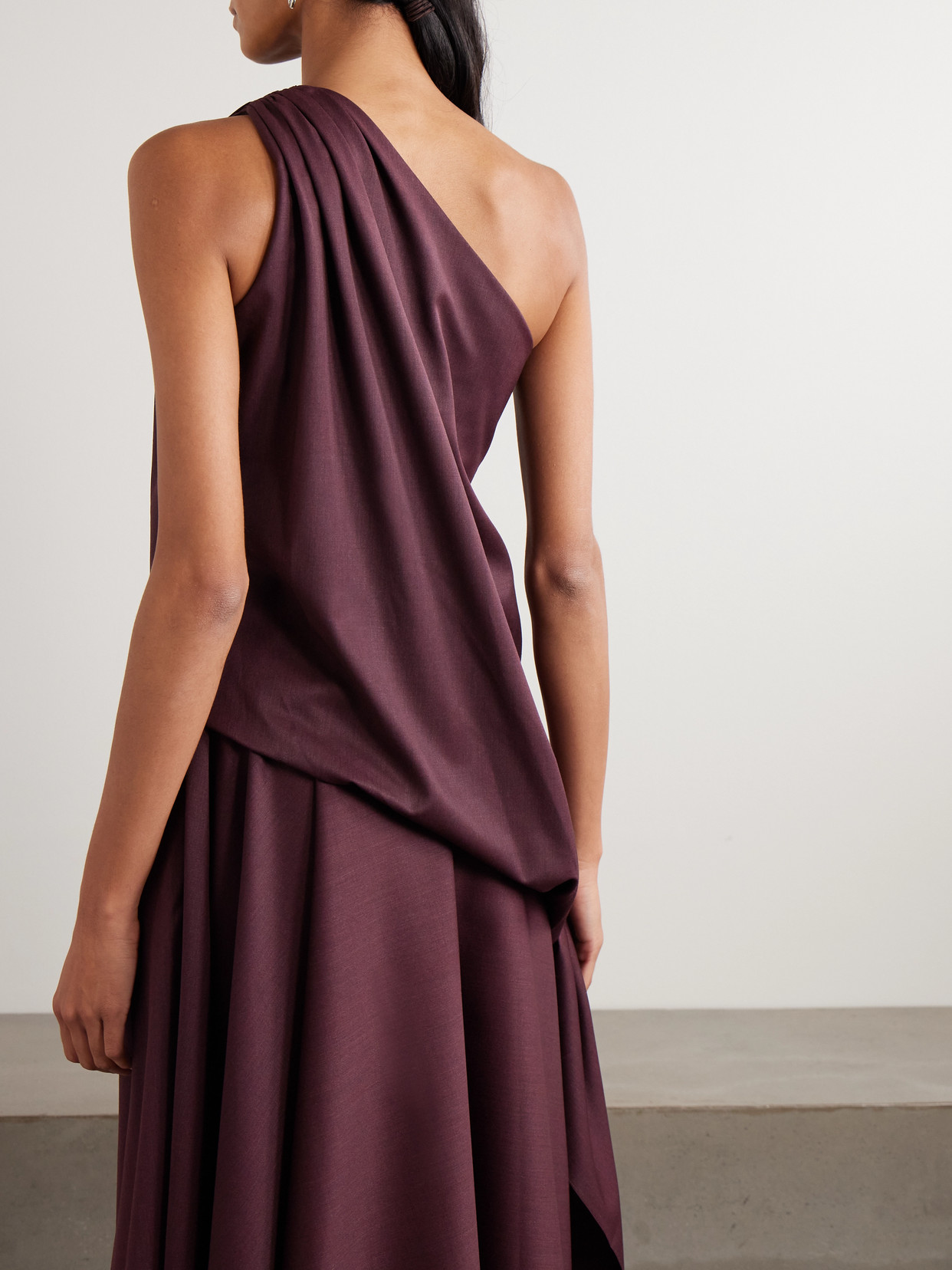 Ayla One-Shoulder Draped Wool-Blend Twill Top