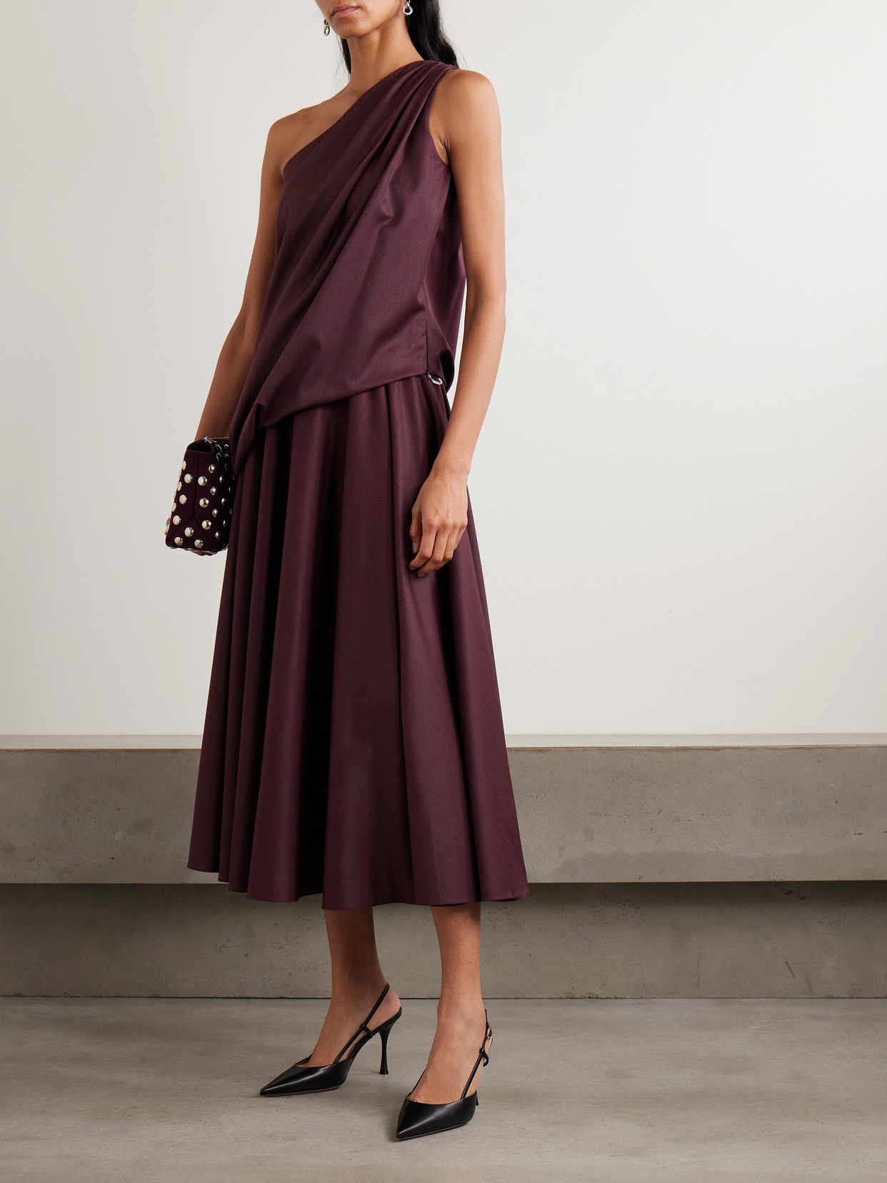 Ayla One-Shoulder Draped Wool-Blend Twill Top