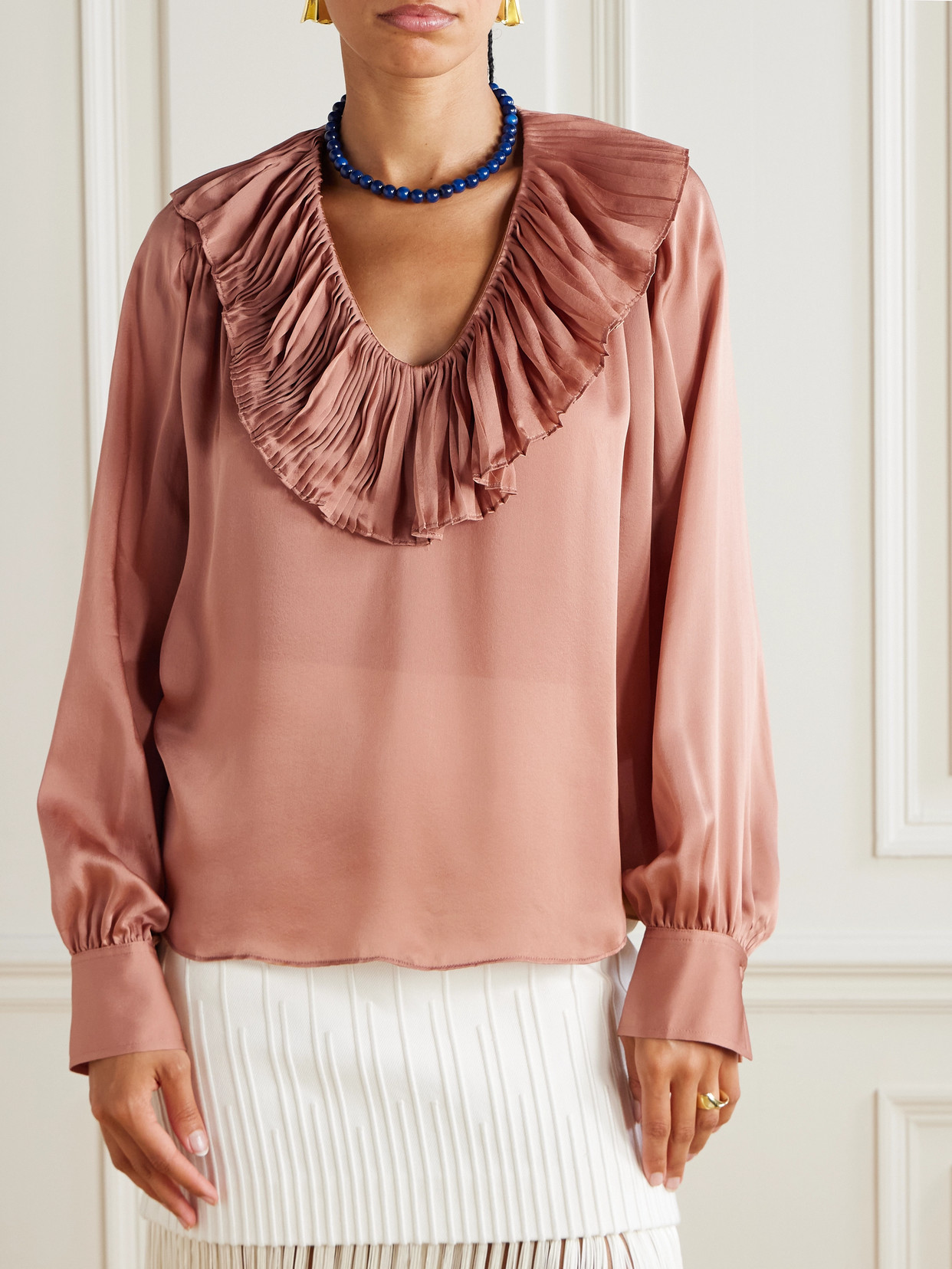 Pleated Silk-Satin Blouse