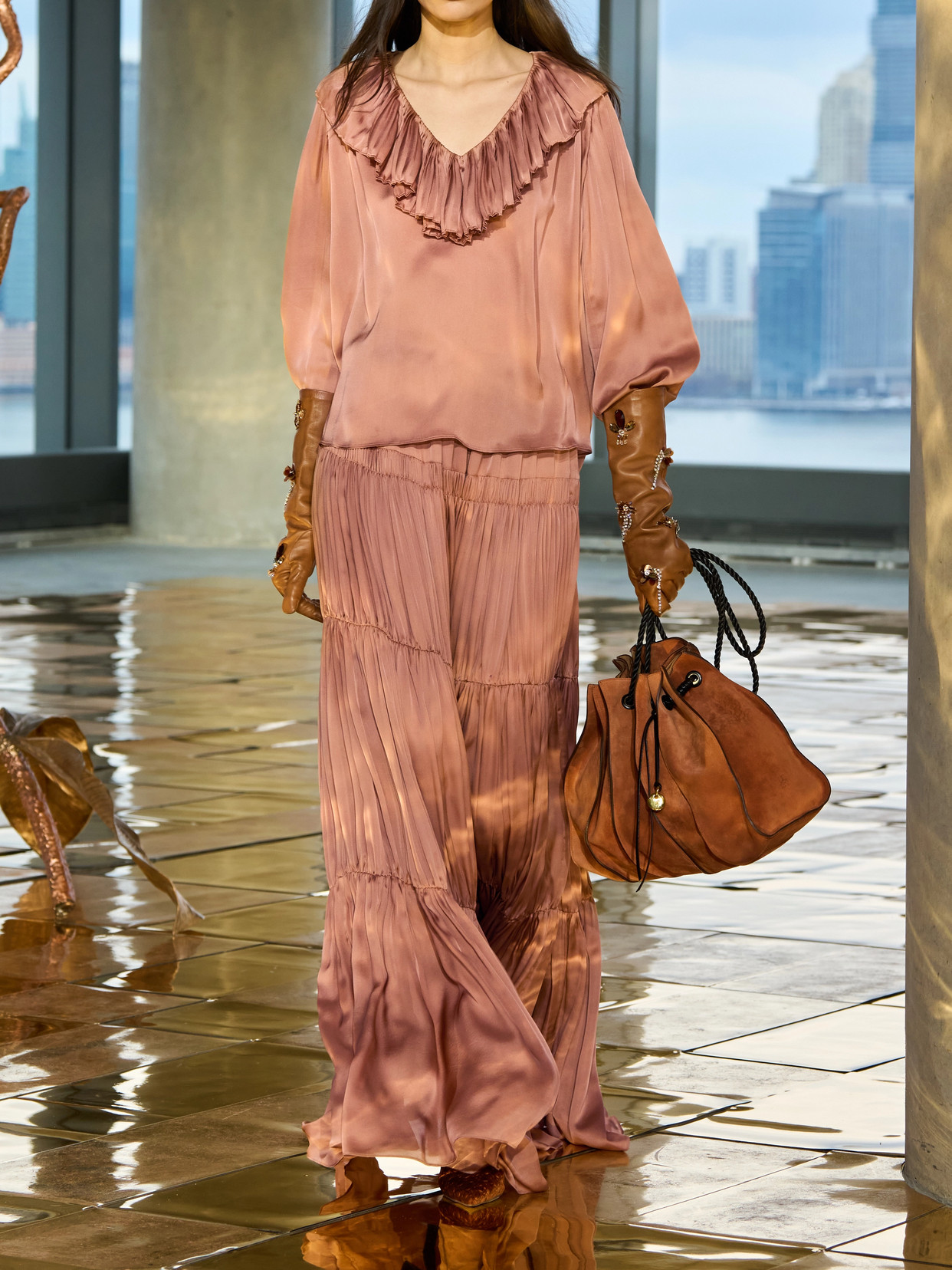 Pleated Silk-Satin Blouse