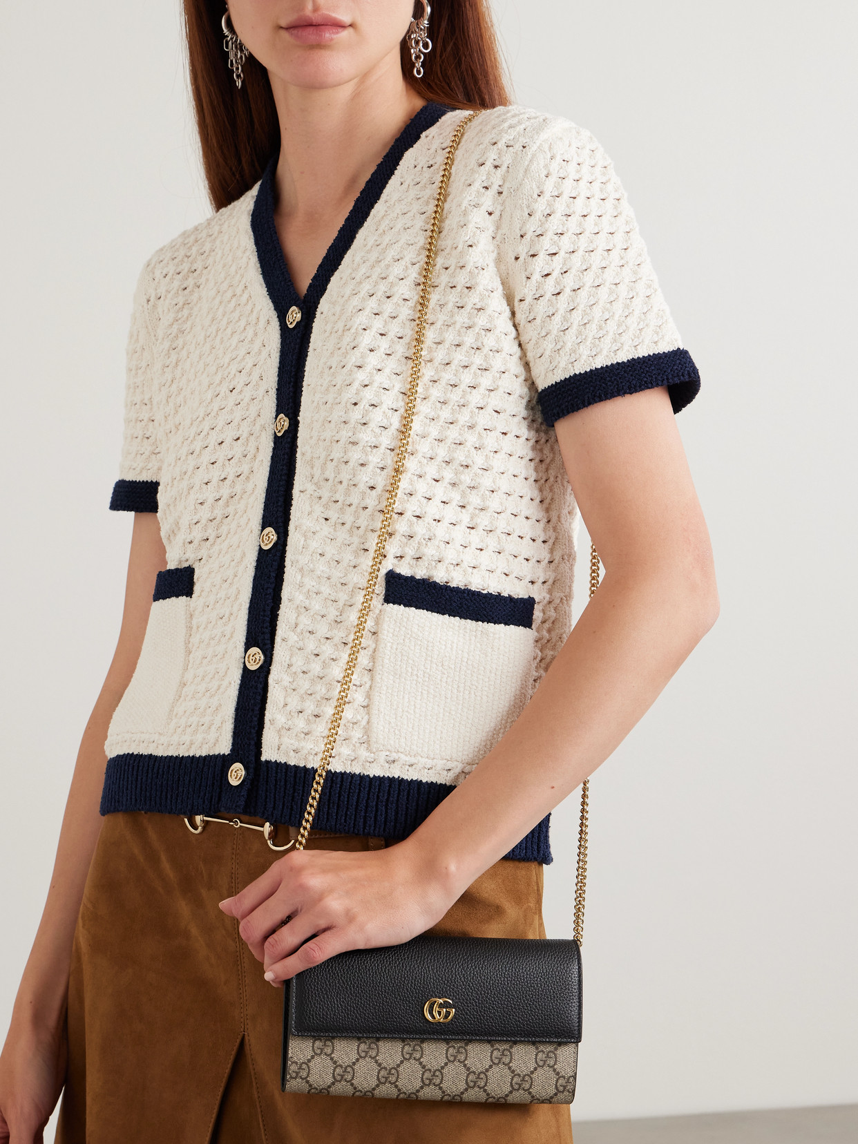 GG Marmont Petite Leather-Trimmed Coated Canvas-Jacquard Shoulder Bag