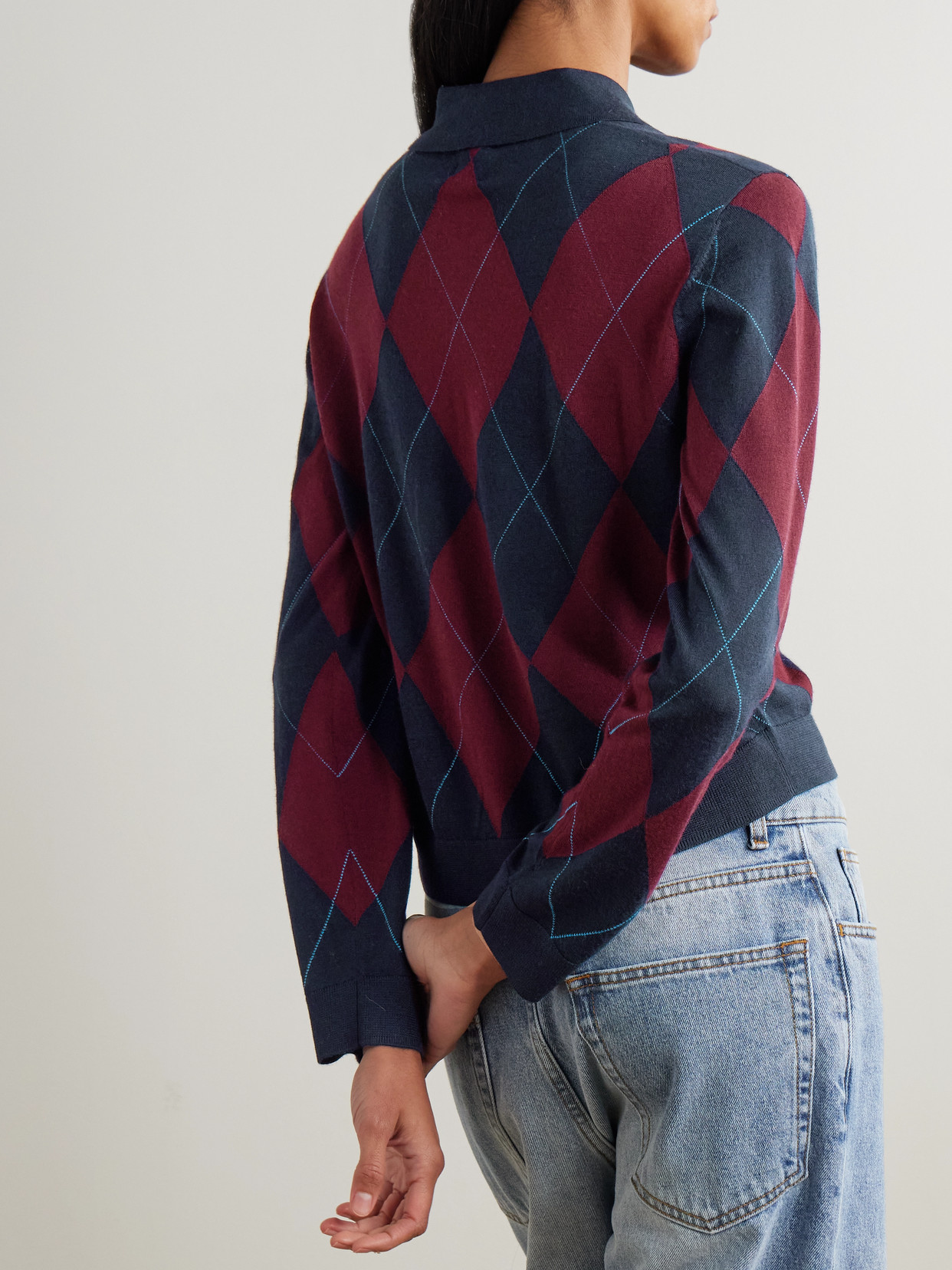 James Argyle Merino Wool Polo Sweater