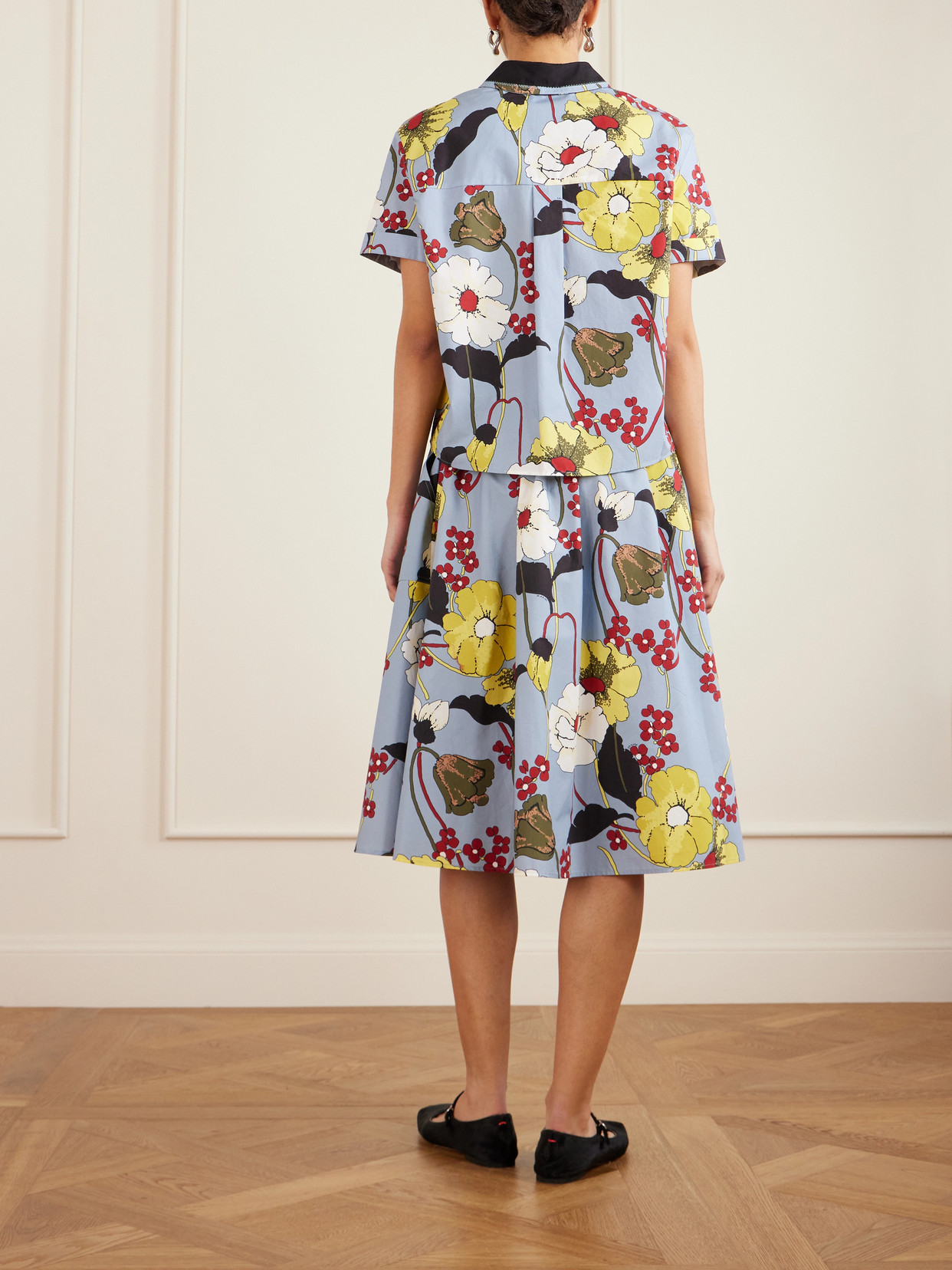 Cropped Floral-Print Cotton-Poplin Shirt