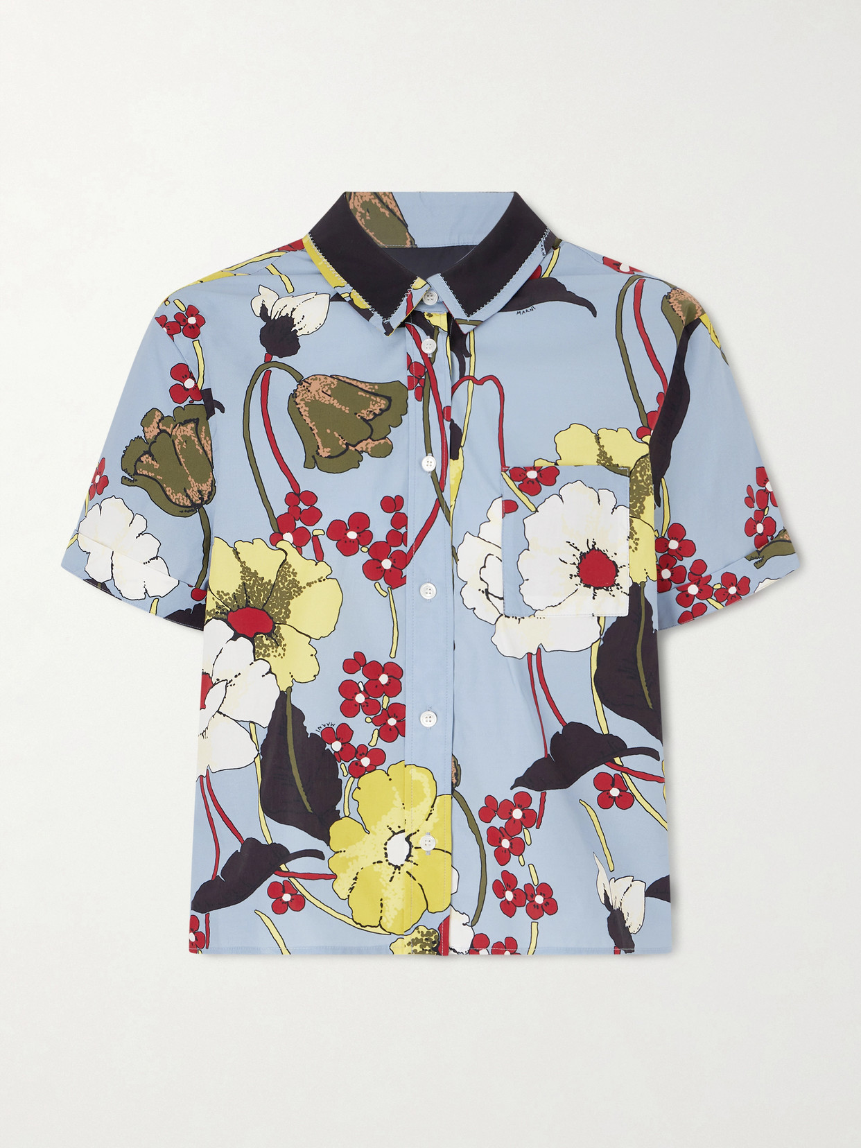 Cropped Floral-Print Cotton-Poplin Shirt